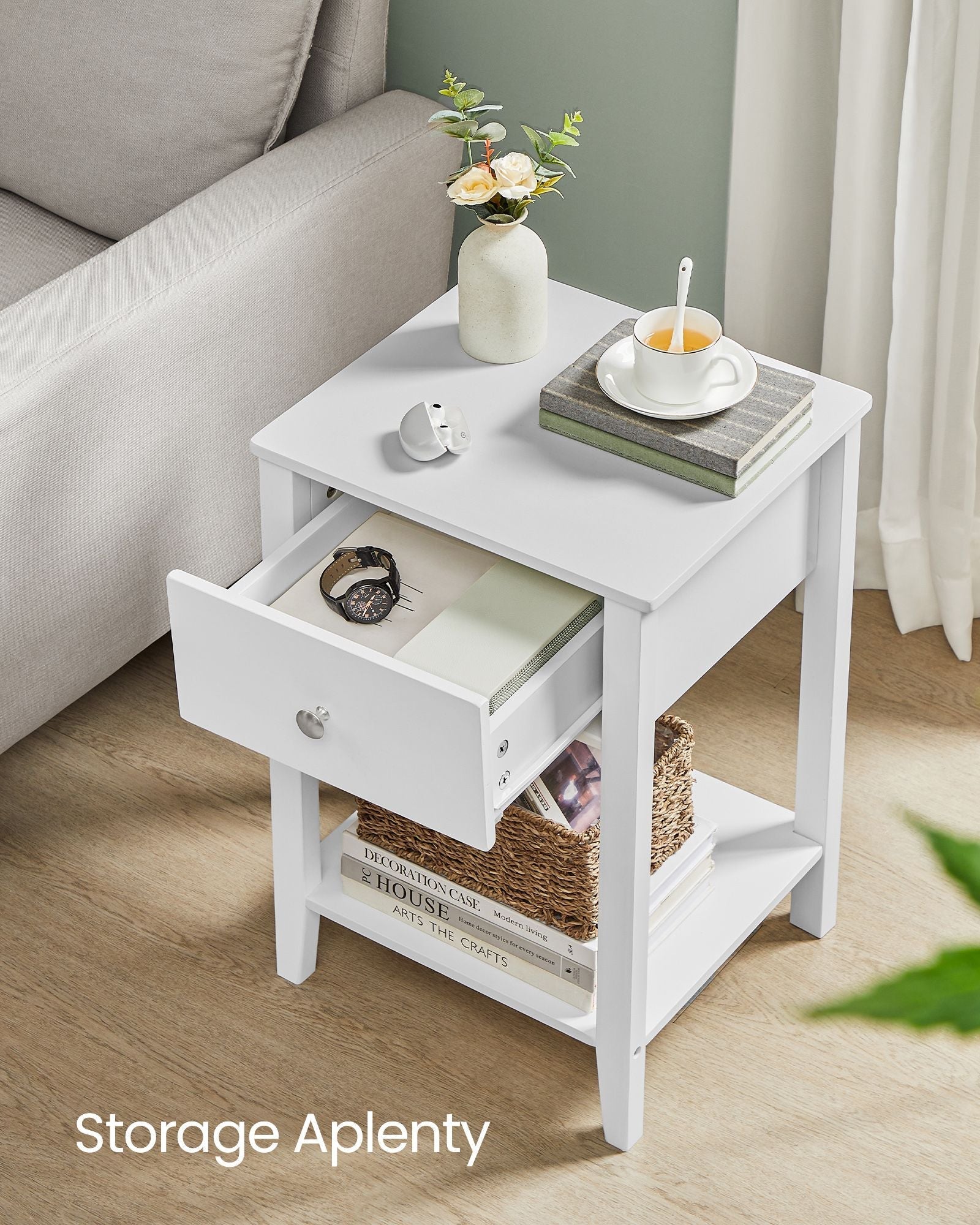 Bamboo Bedside Table - Cloud White