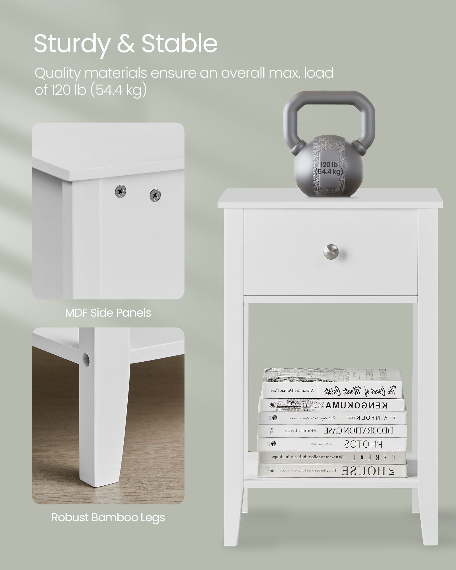 Bamboo Bedside Table - Cloud White