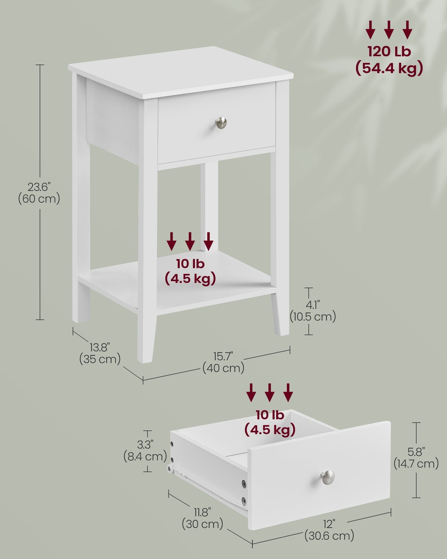 Bamboo Bedside Table - Cloud White