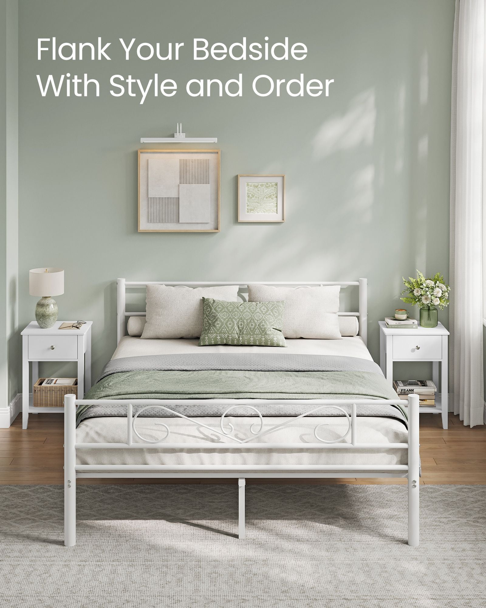 Bamboo Bedside Table - Cloud White