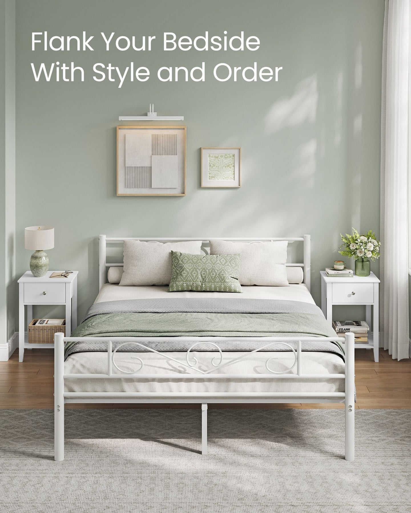 Bamboo Bedside Table - Cloud White