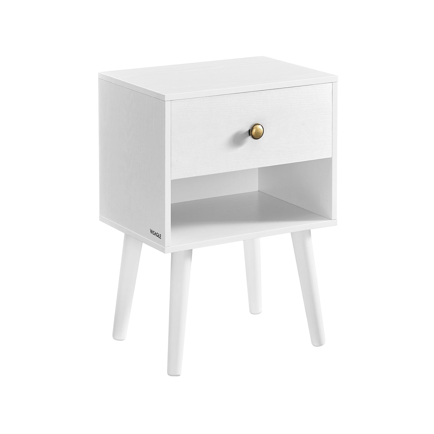 Bedside Table - Solid Wood - Cloud White - Storage Drawer and Open Shelf