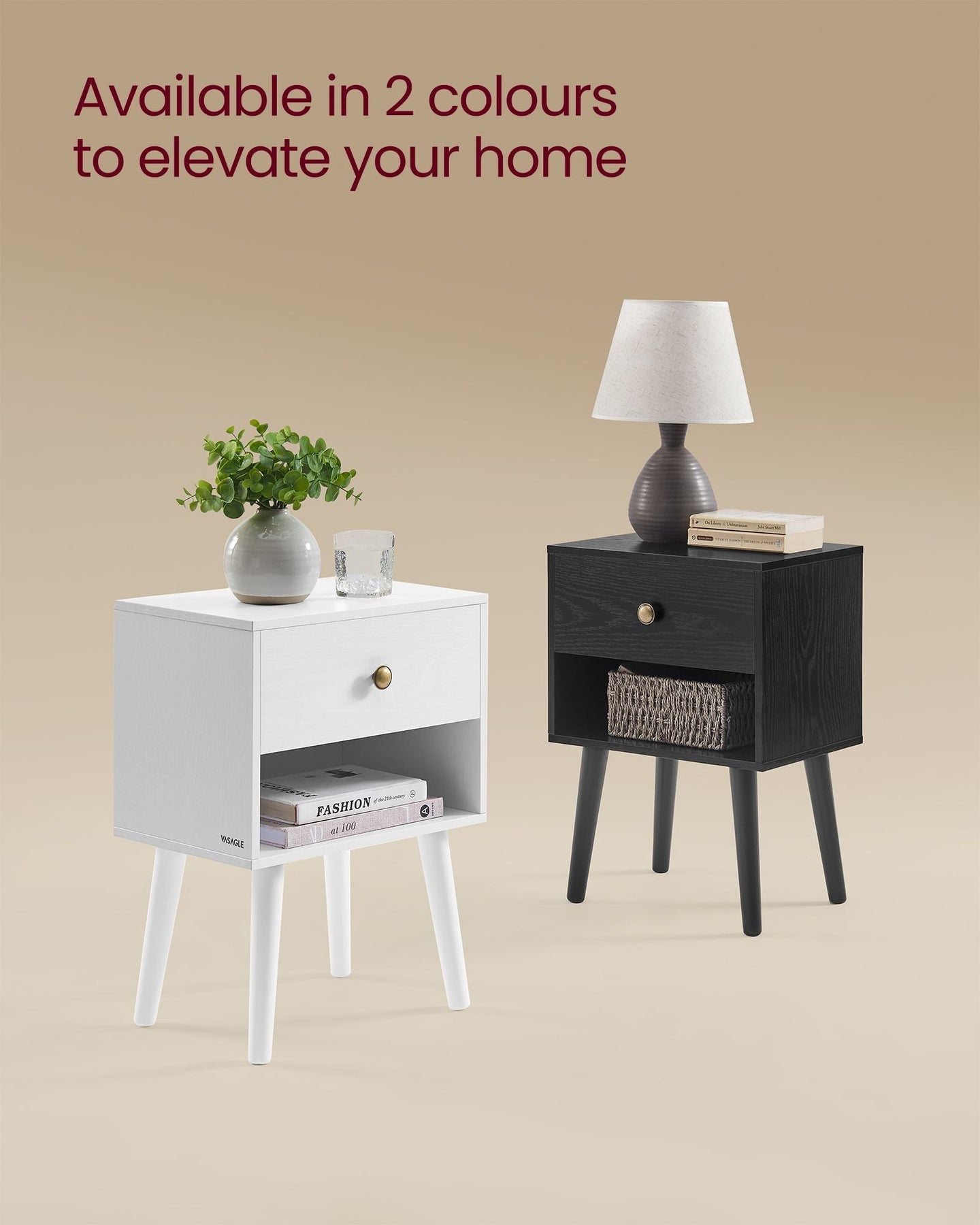 Bedside Table - Solid Wood - Cloud White - Storage Drawer and Open Shelf