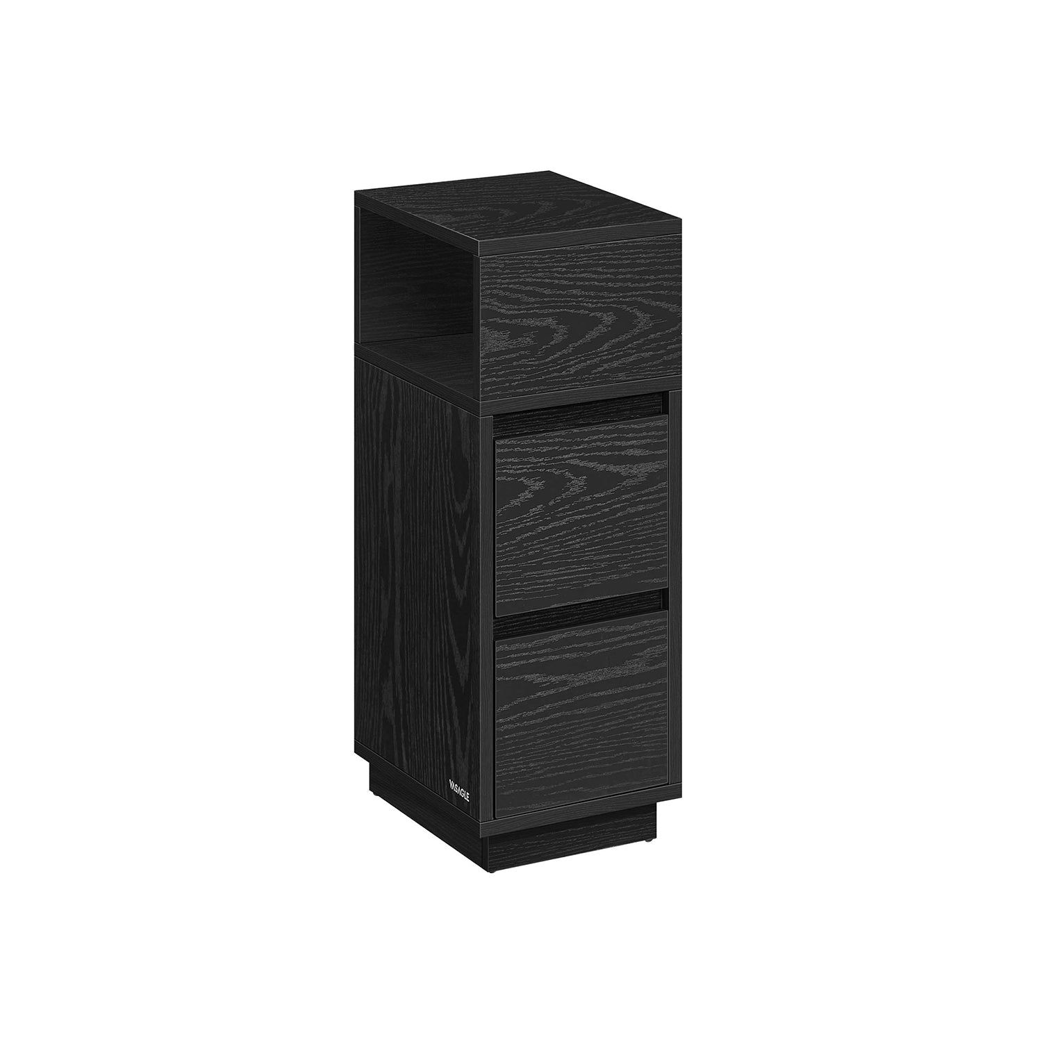 Adjustable Slim Bedside Table - Wood - Ebony Black - 2 Drawers & Open Compartment