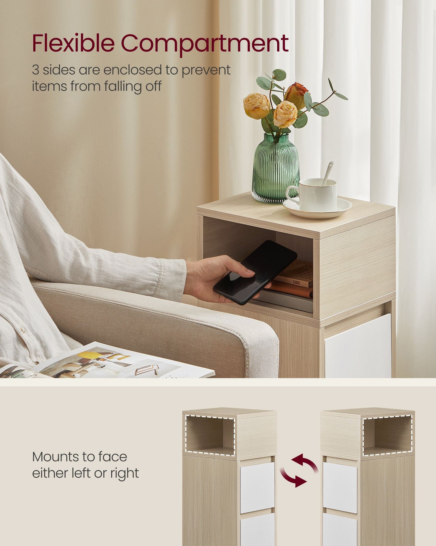 Slim Bedside Table - Wood - Cloud White - 2 Drawers and 1 Open Compartment