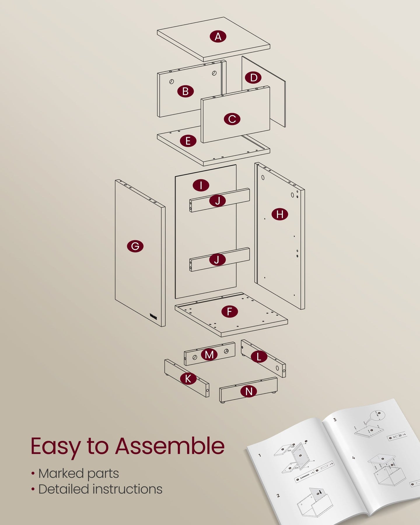 Slim Bedside Table - Wood - Cloud White - 2 Drawers and 1 Open Compartment
