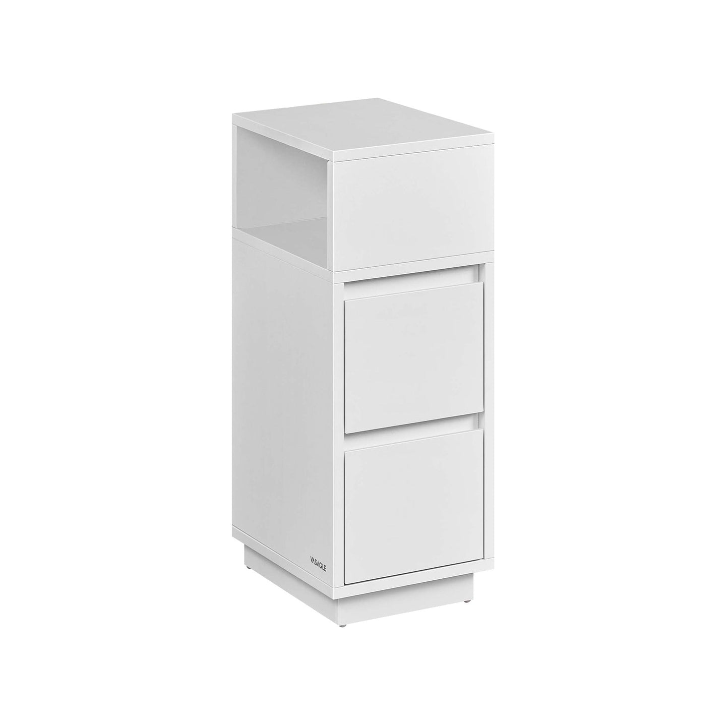 Adjustable Slim Bedside Table - Wood - Ebony Black - 2 Drawers & Open Compartment