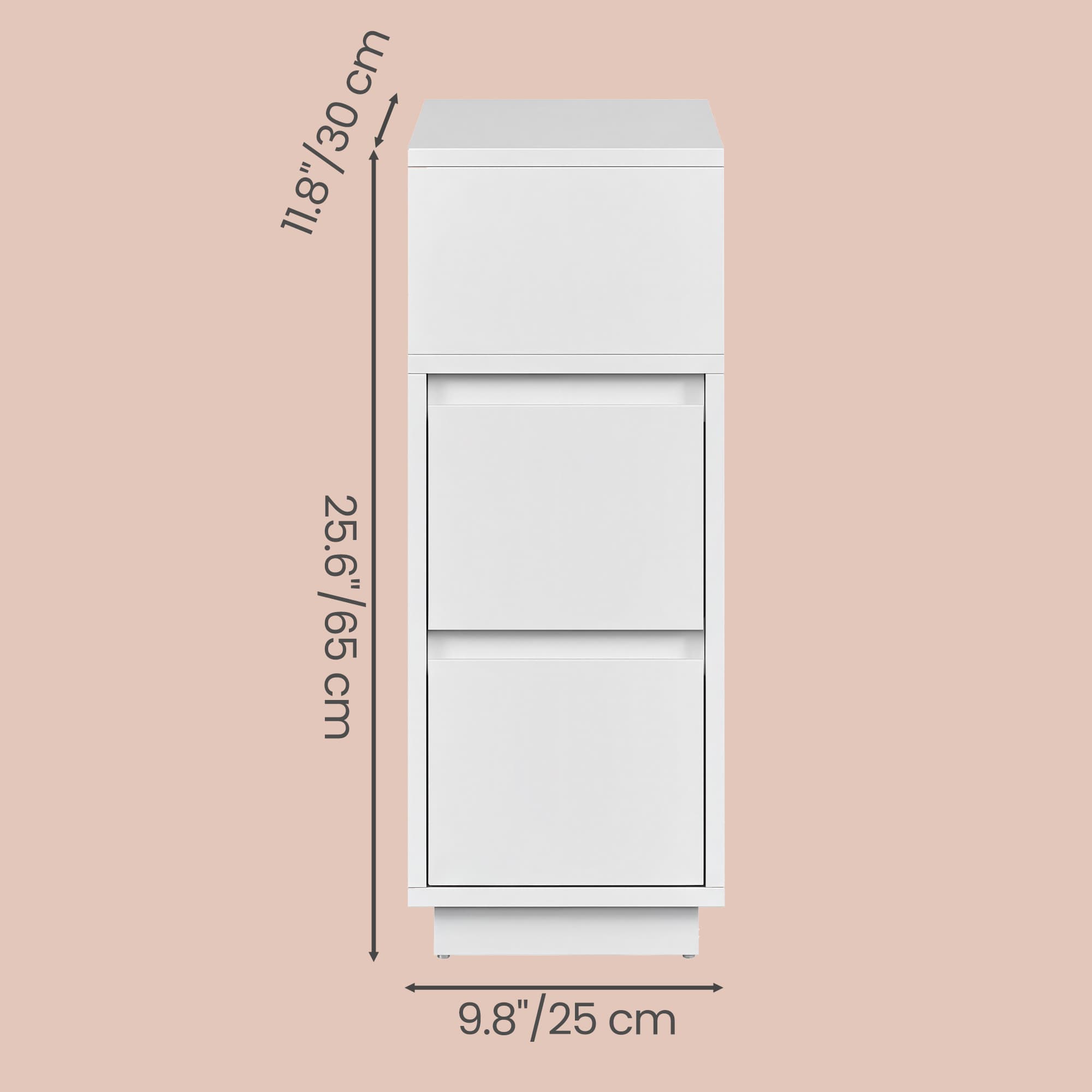 Narrow Side Table - Wood - White - 2 Drawers and Open Compartment
