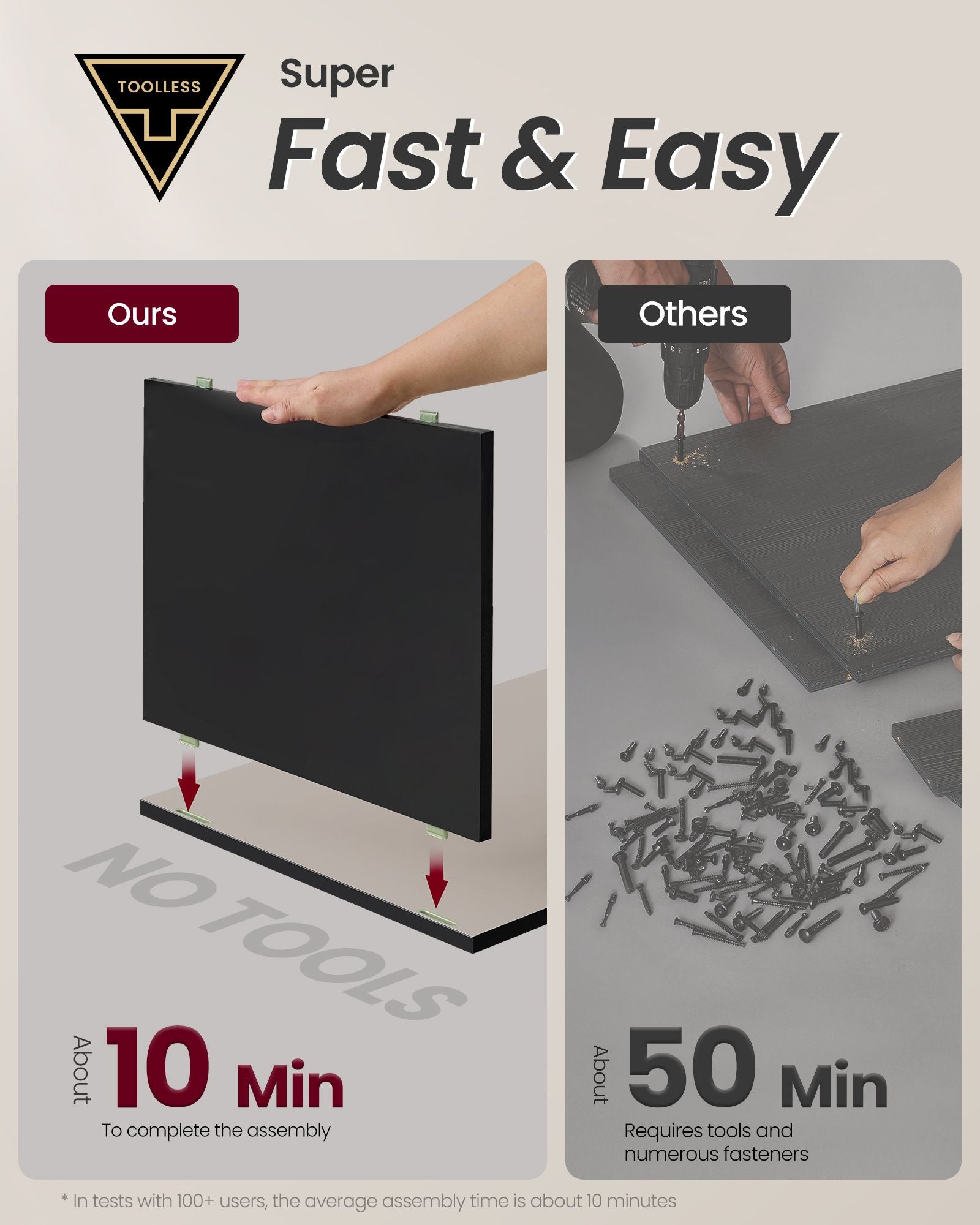 Nightstand - Wood - Ink Black - Toolless Assembly with 3 Storage Drawers