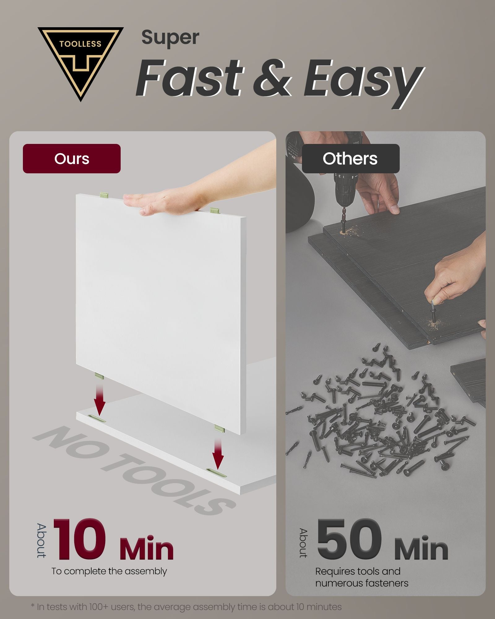 Bedside Table - MDF - Matte White - Toolless Assembly with 3 Storage Drawers