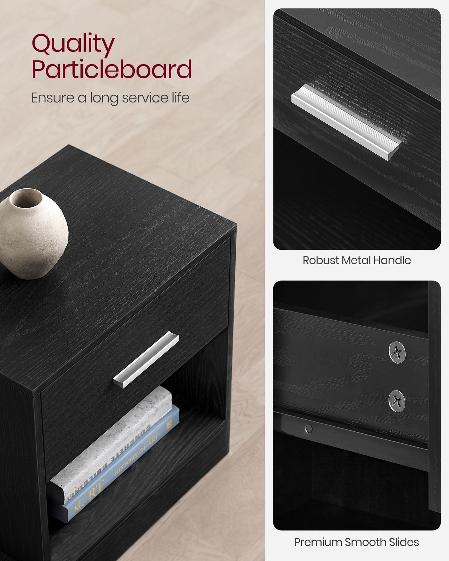Side Table - Wood - Natural Finish - Drawer and Open Compartment