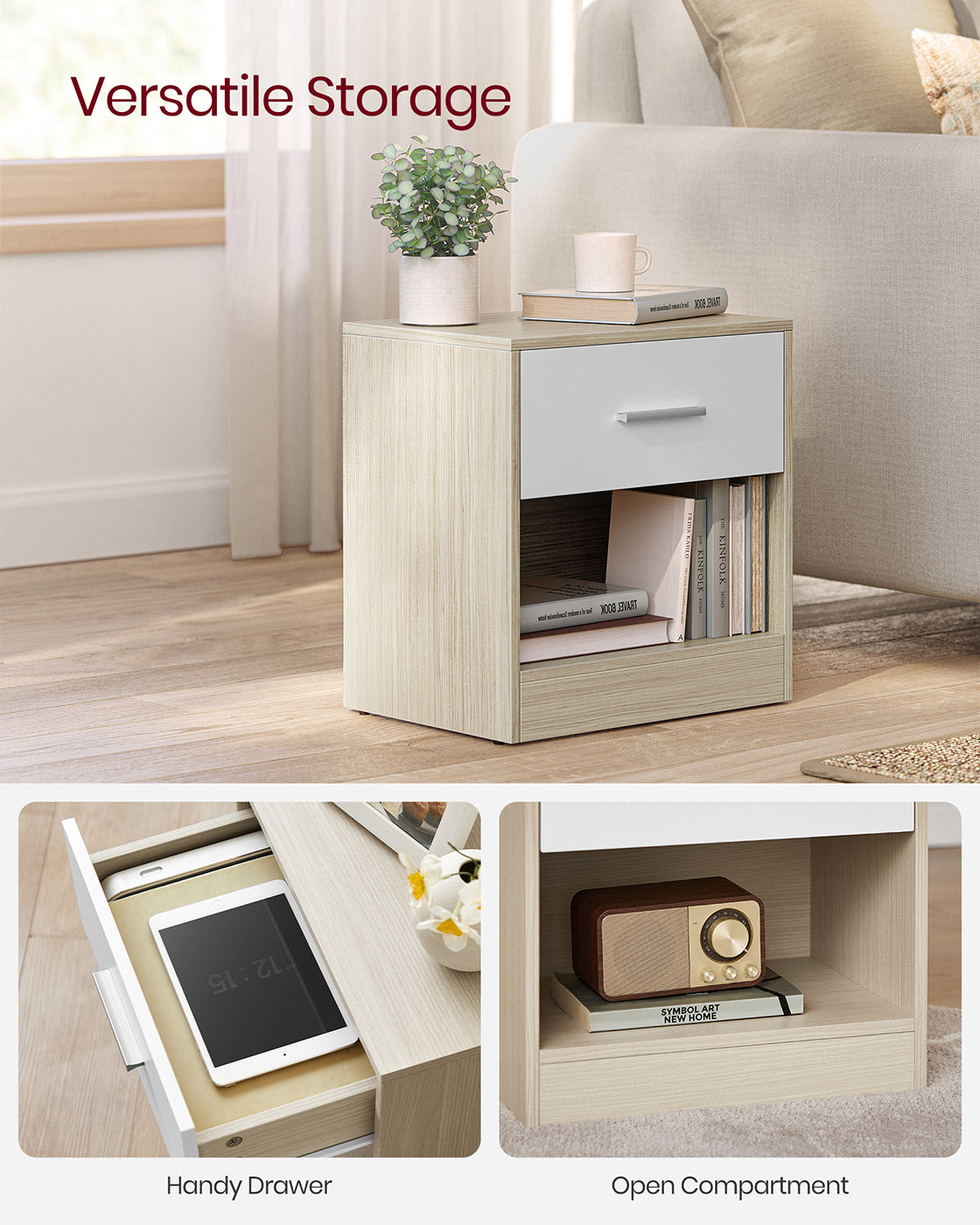 Set of 2 Bedside Tables - Wood - Natural Beige - Featuring Drawer and Open Compartment