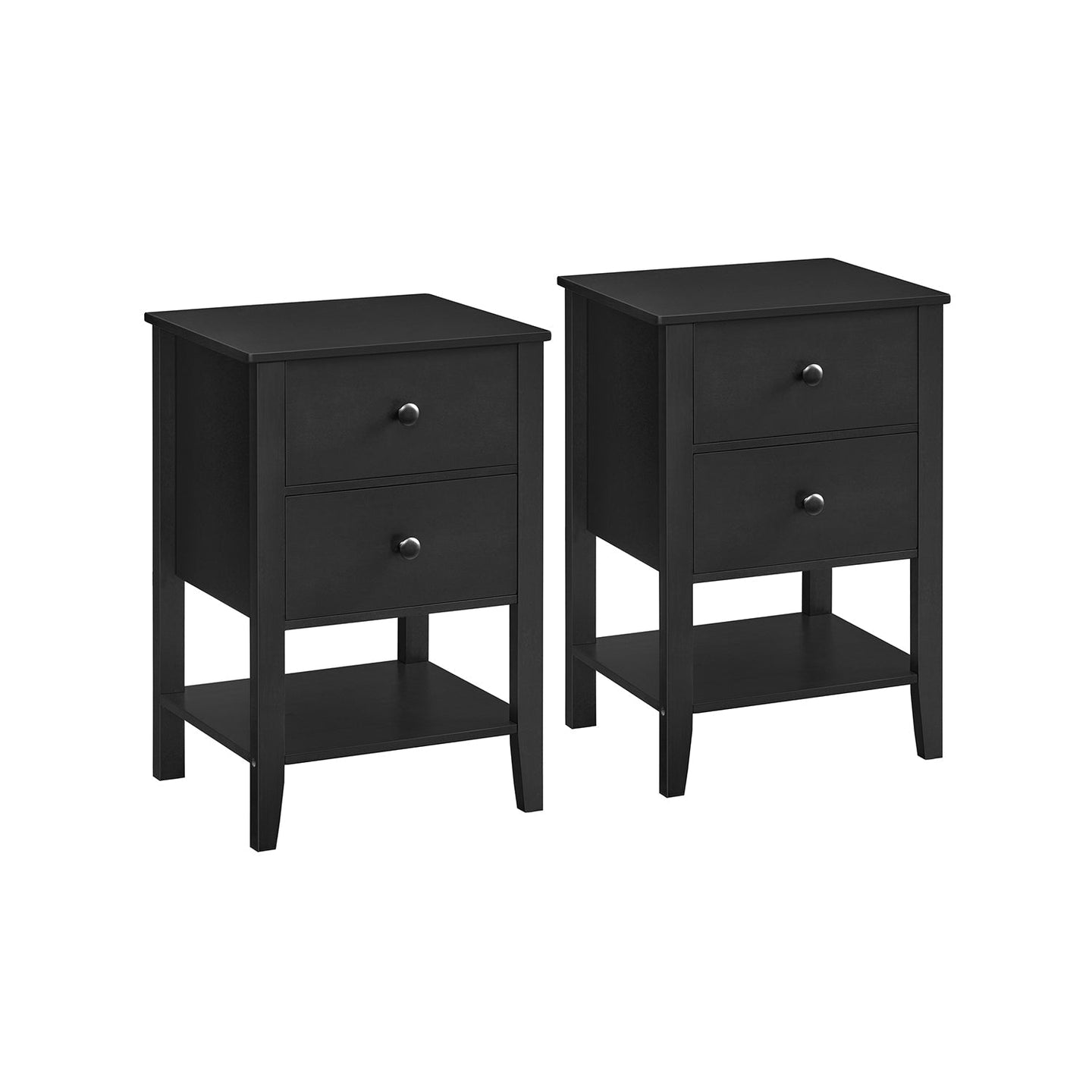 Set of 2 Bedside Tables - Bamboo - Ink Black - Minimalist Style with 2 Storage Drawers and Open Shelf