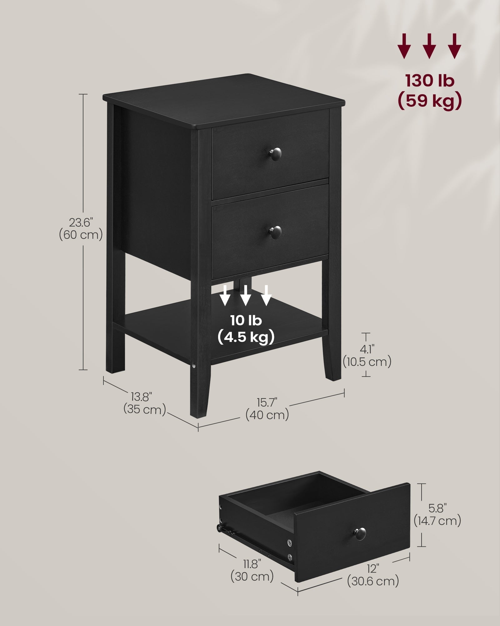 Set of 2 Bedside Tables - Bamboo - Ink Black - Minimalist Style with 2 Storage Drawers and Open Shelf