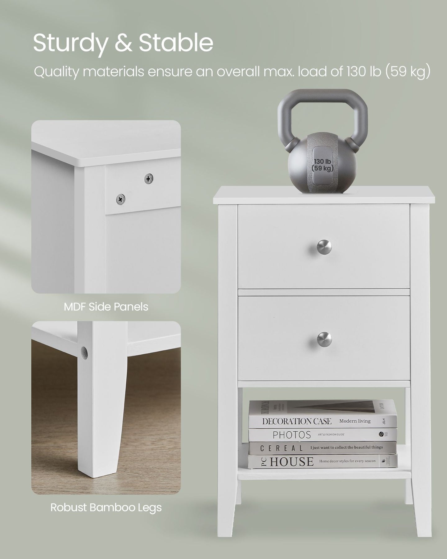 Set of 2 Bamboo Bedside Tables - Bamboo - Cloud White