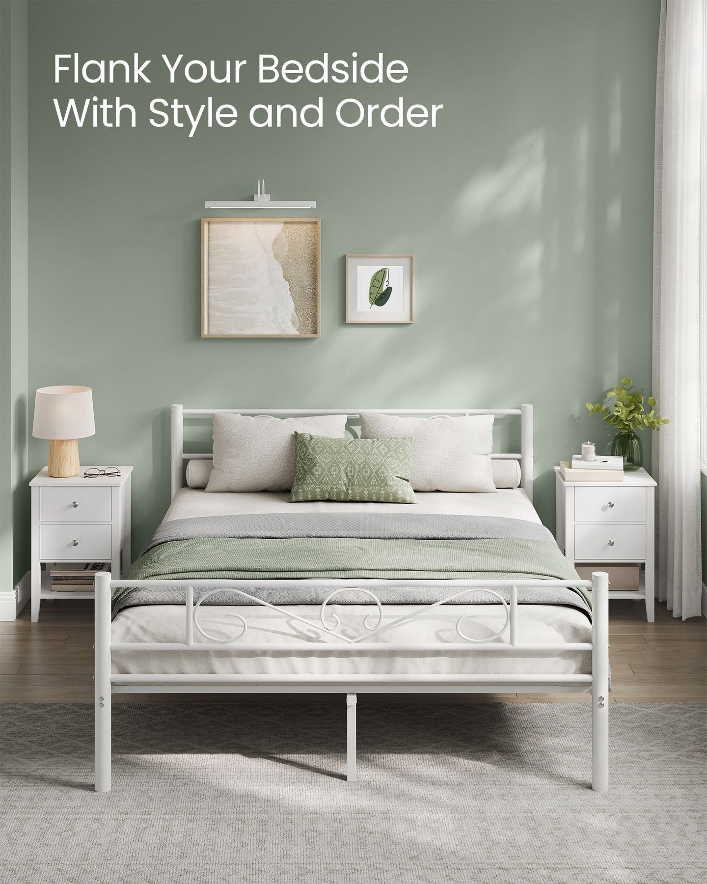 Set of 2 Bamboo Bedside Tables - Bamboo - Cloud White