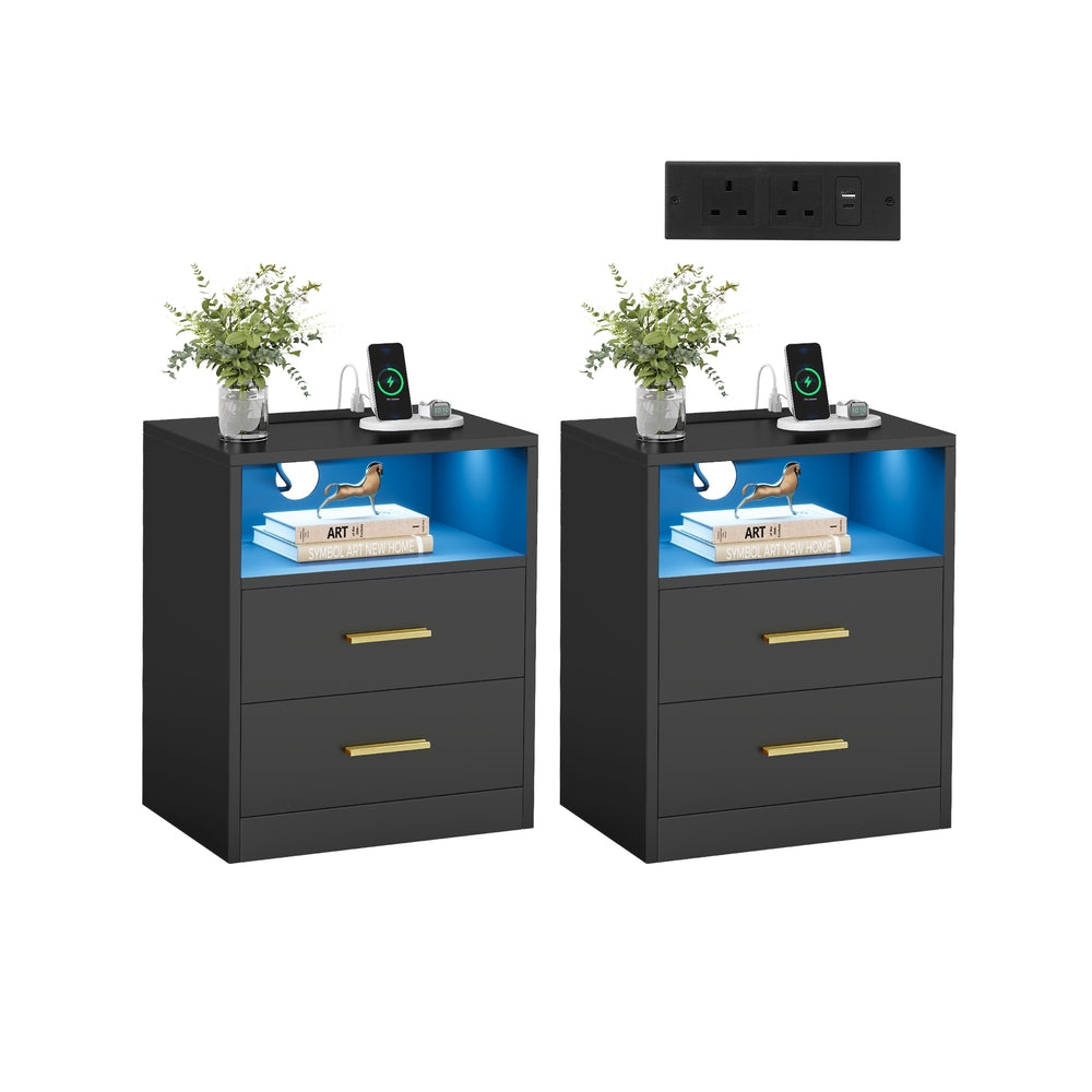 Bedside Tables - 30L - Solid Wood Legs - Charging Station
