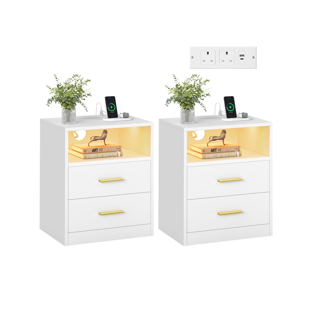 Bedside Tables - 30L - Solid Wood Legs - Charging Station