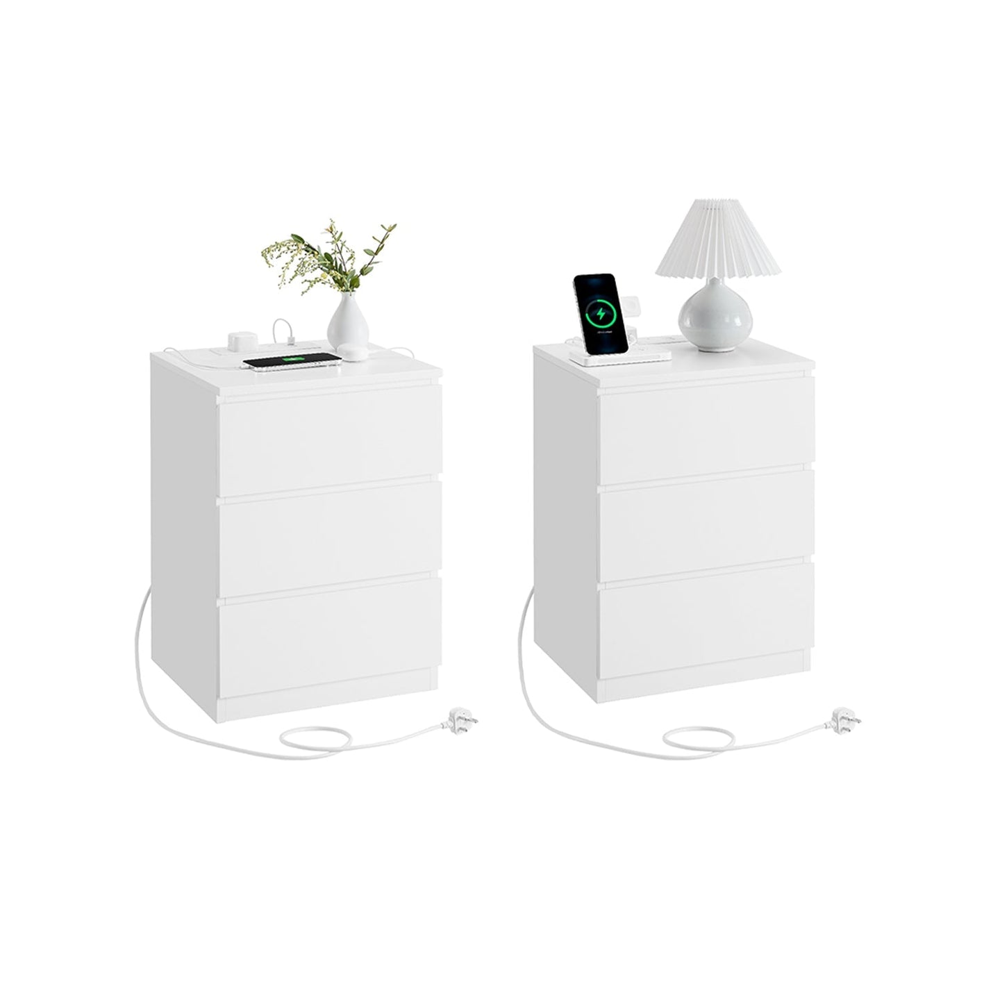 Bedside Table - Wood - Natural Finish - Integrated Charging Station