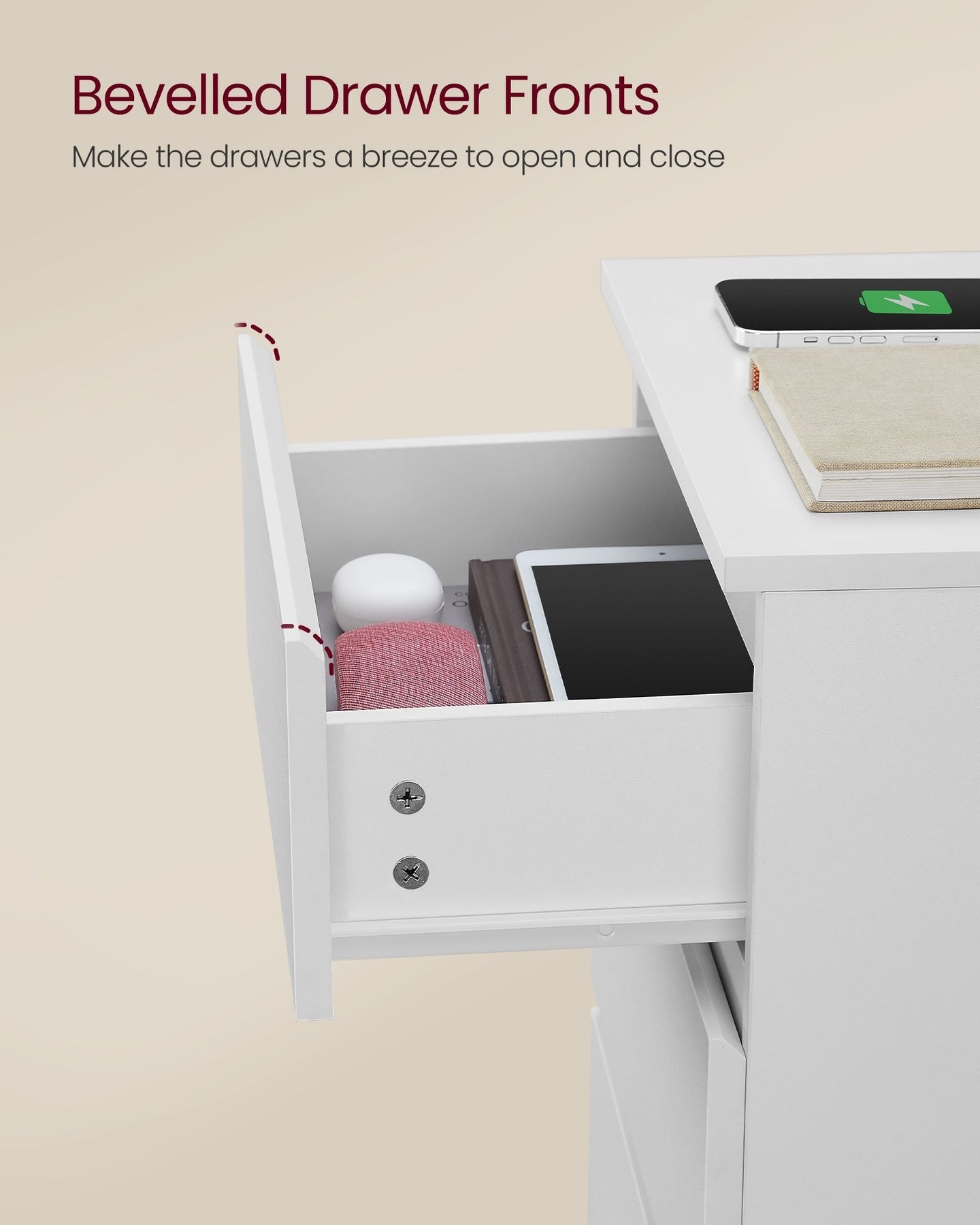 Bedside Table - Wood - Natural Finish - Integrated Charging Station