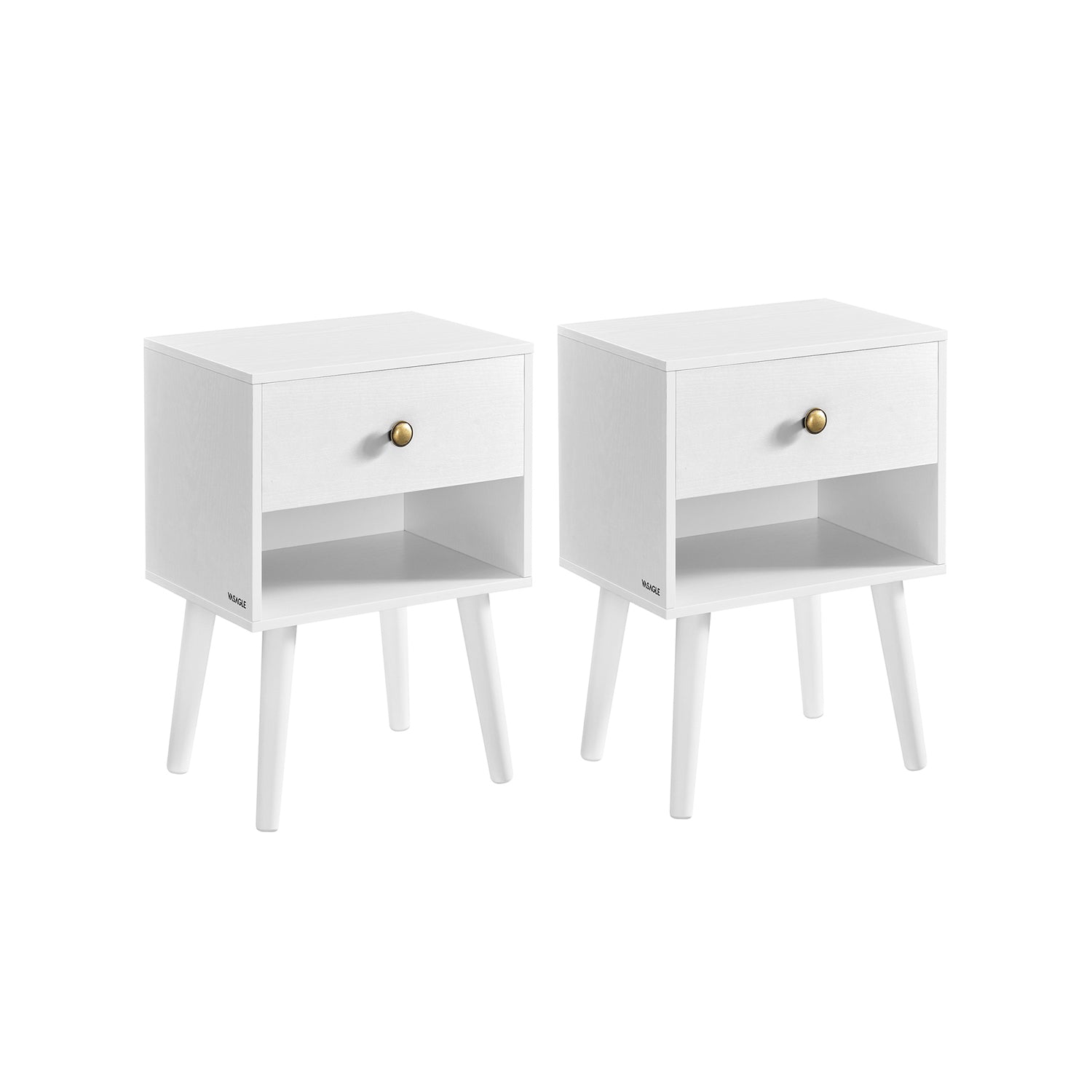 Set of 2 Bedside Tables - Solid Wood - Cloud White - Features Storage Drawers and Open Shelf