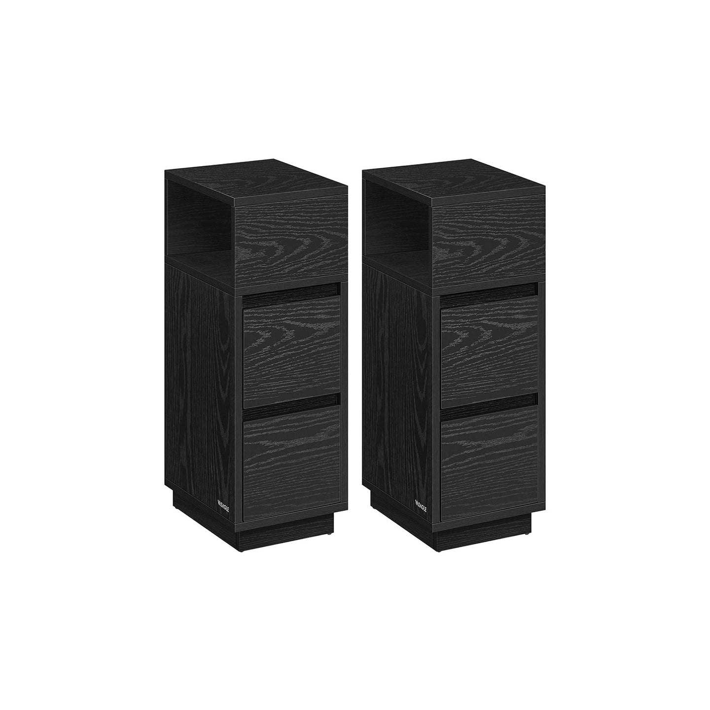 Narrow Nightstand - Wood - Ebony Black - Adjustable Design with 2 Drawers and Shelf