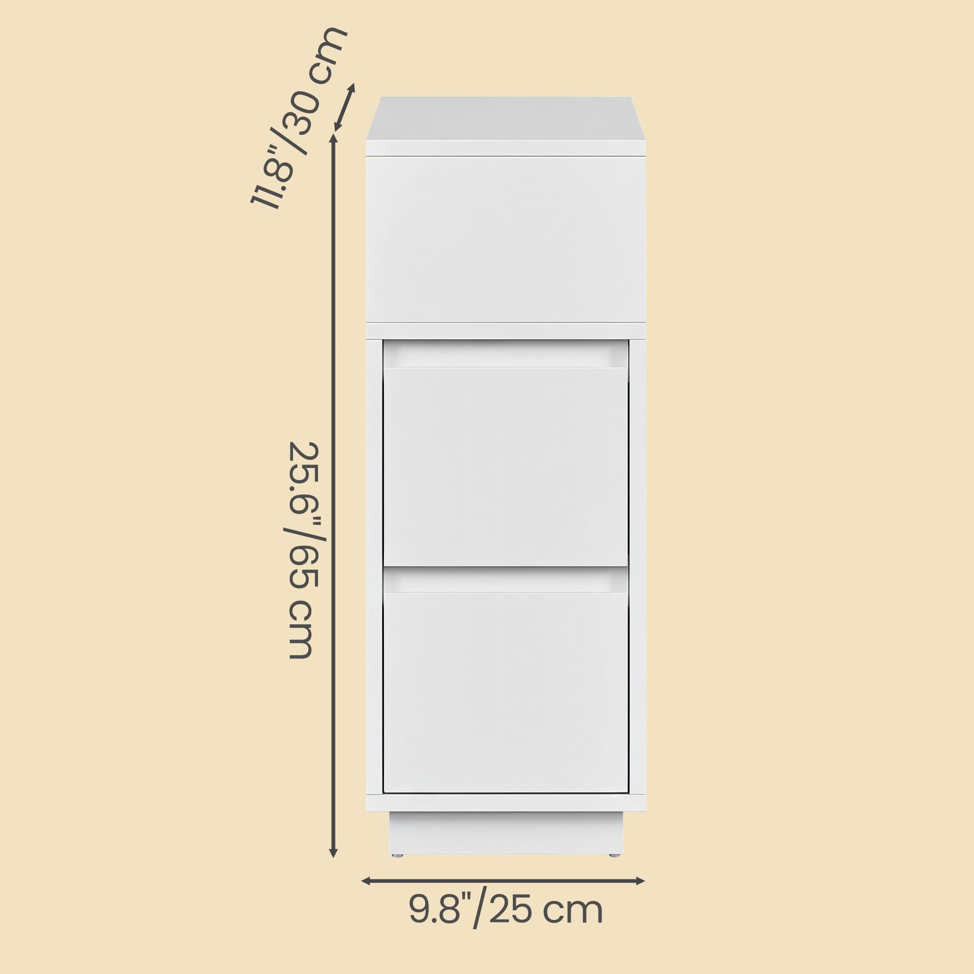 Narrow Side Tables Set - Wood - White - Slim Design with 2 Drawers and Open Compartment