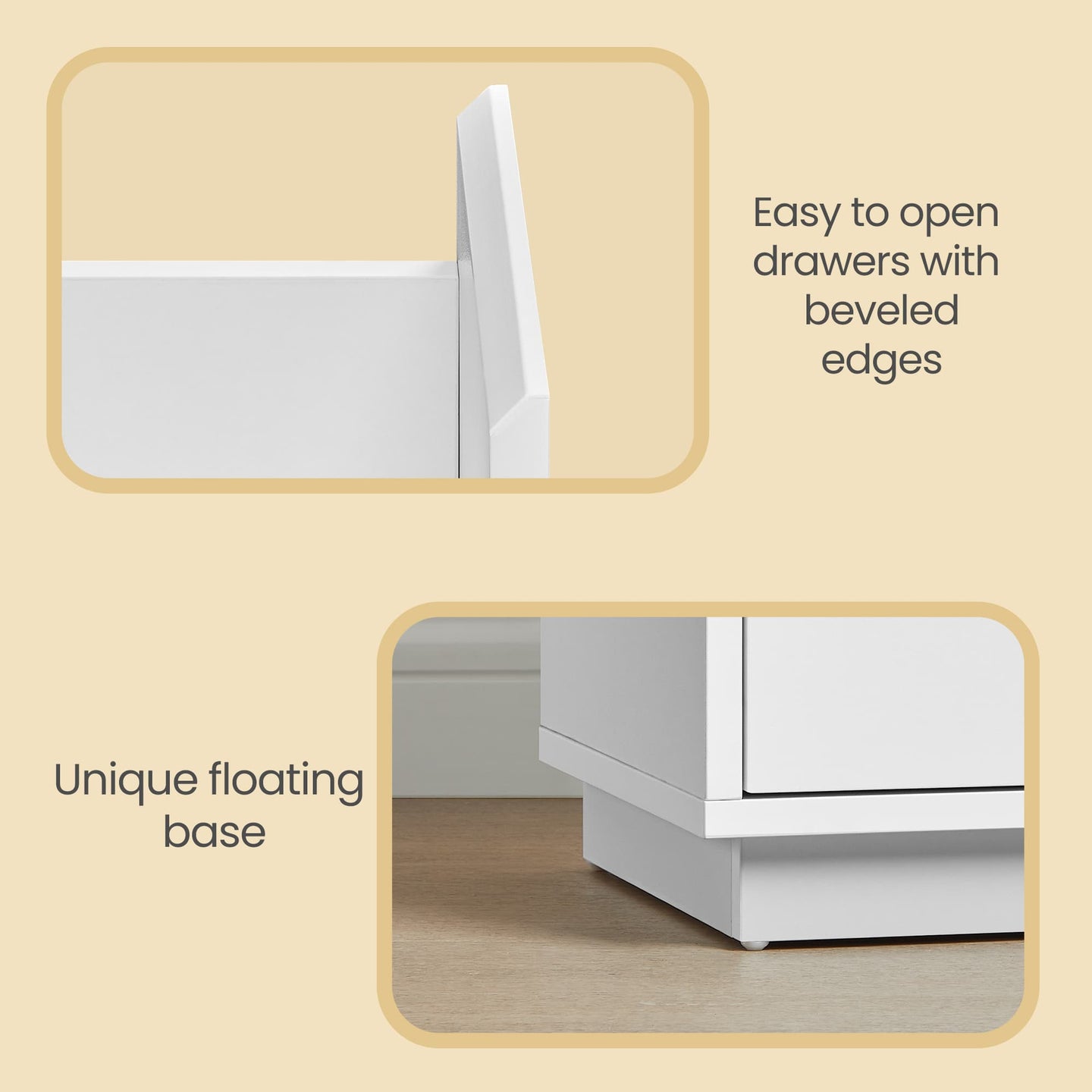 Narrow Side Tables Set - Wood - White - Slim Design with 2 Drawers and Open Compartment