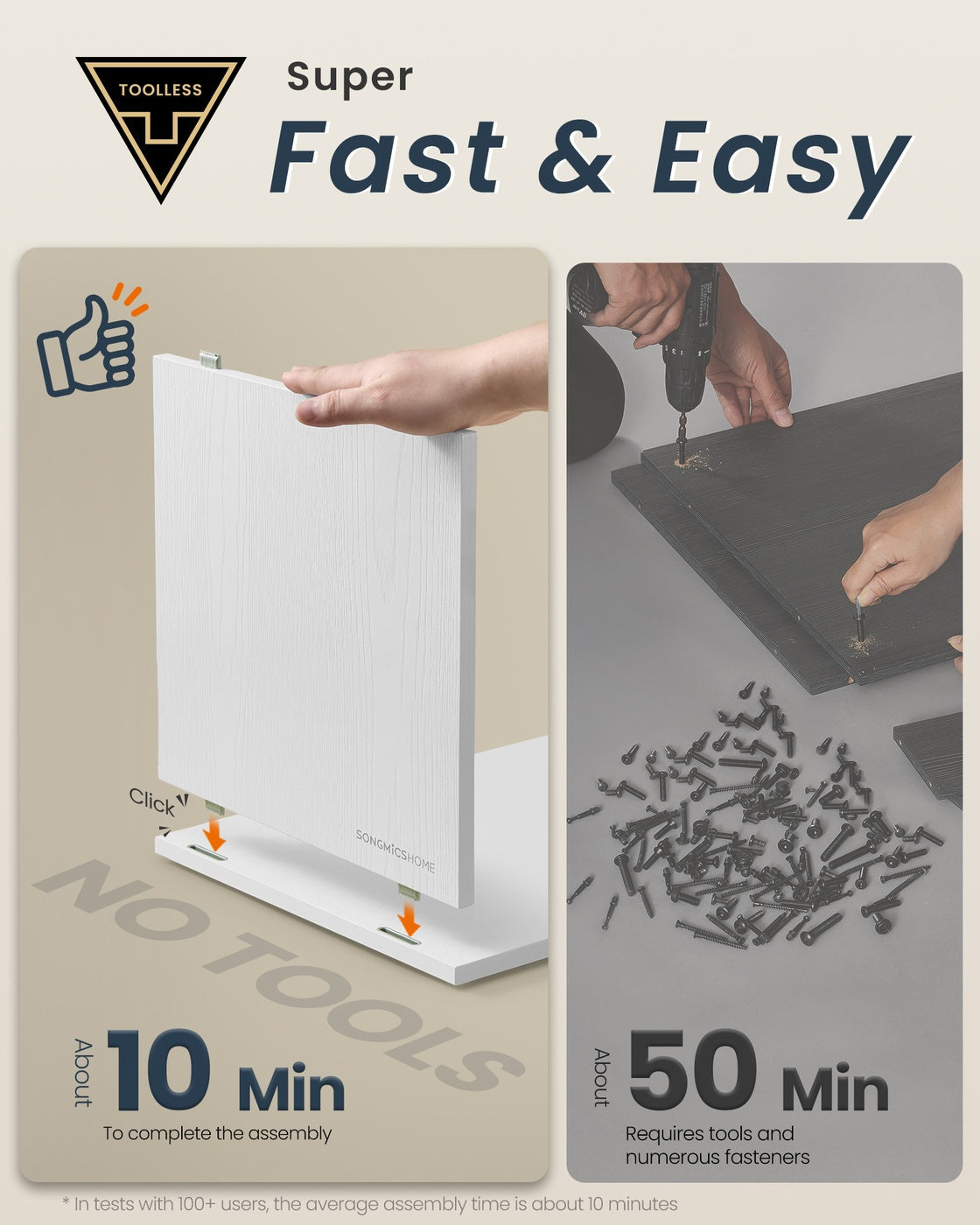 Slim Bedside Table Set of 2 - Wood - White - Toolless Assembly with Open Compartments and Drawer