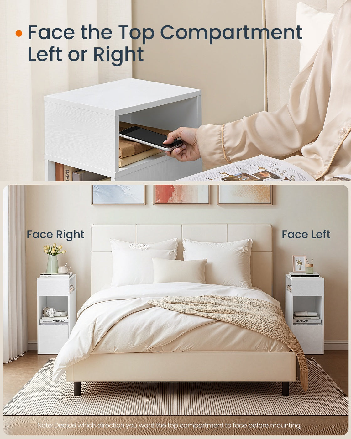 Slim Bedside Table Set of 2 - Wood - White - Toolless Assembly with Open Compartments and Drawer
