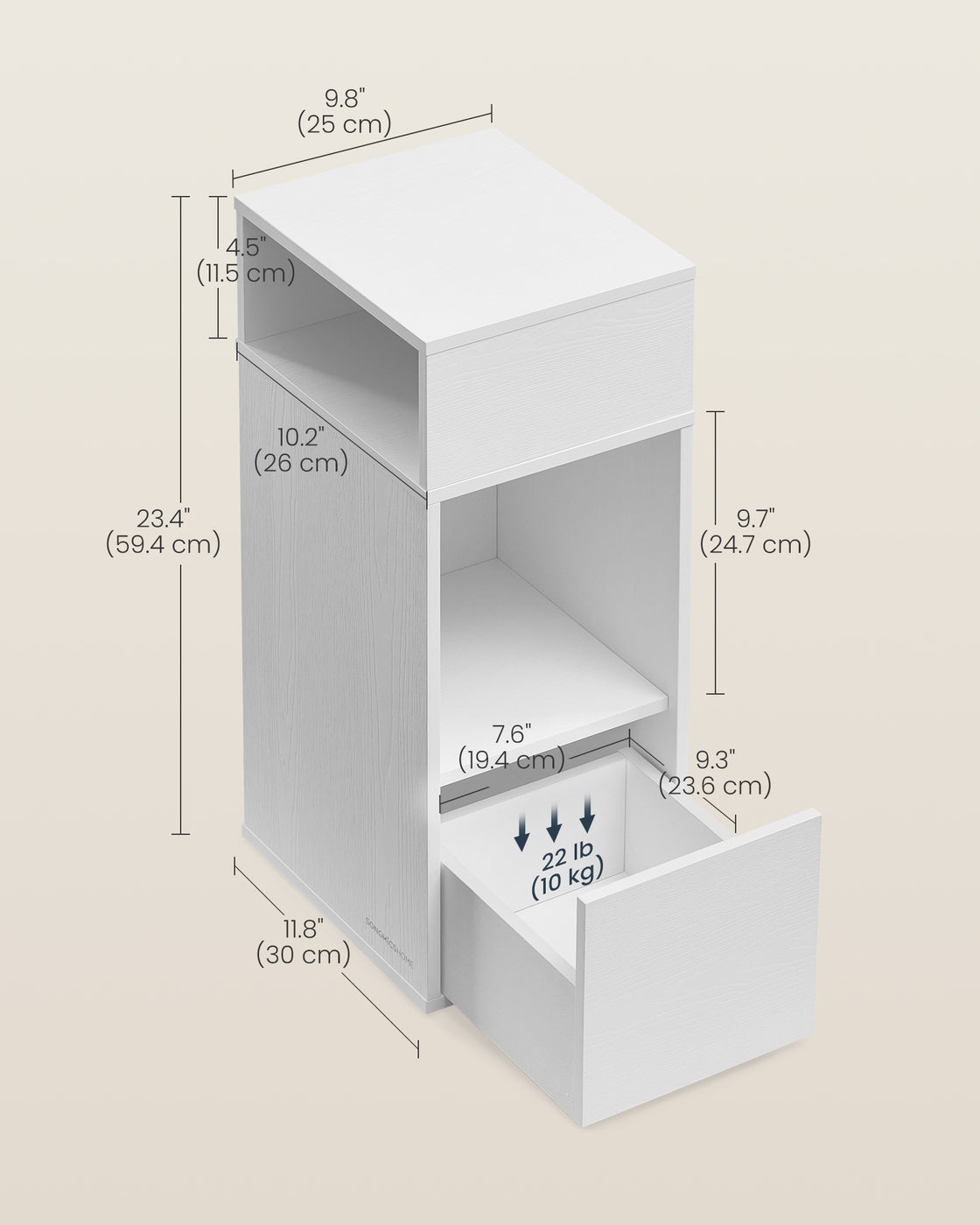 Slim Bedside Table Set of 2 - Wood - White - Toolless Assembly with Open Compartments and Drawer