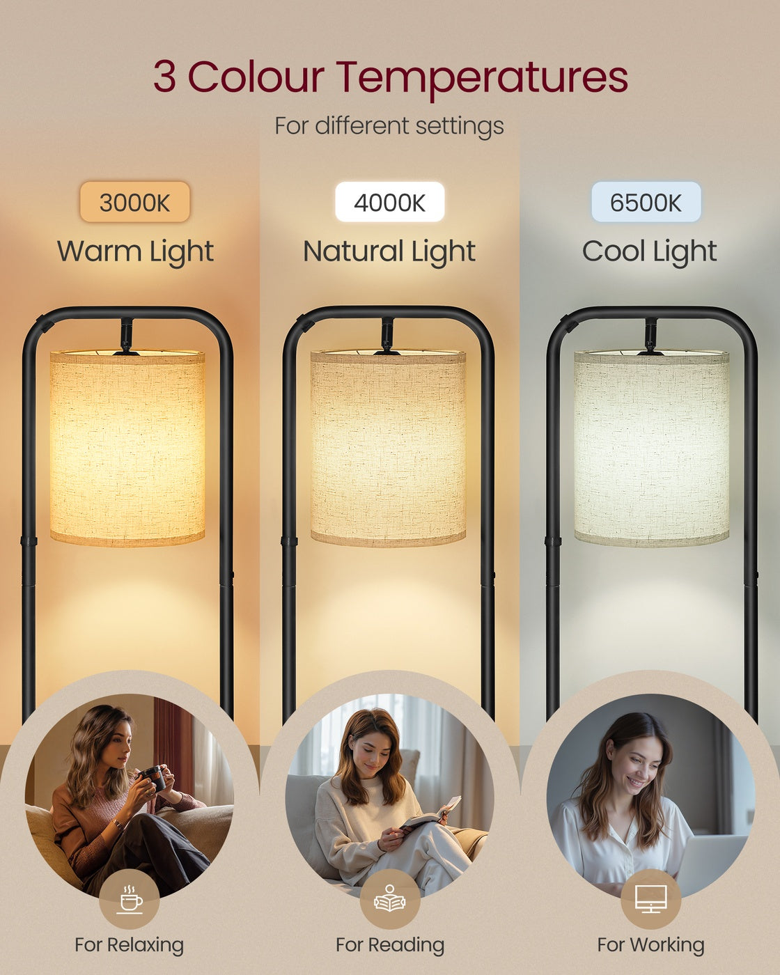 Floor Lamp with 3 Shelves - 9L - Particleboard - LED Bulb