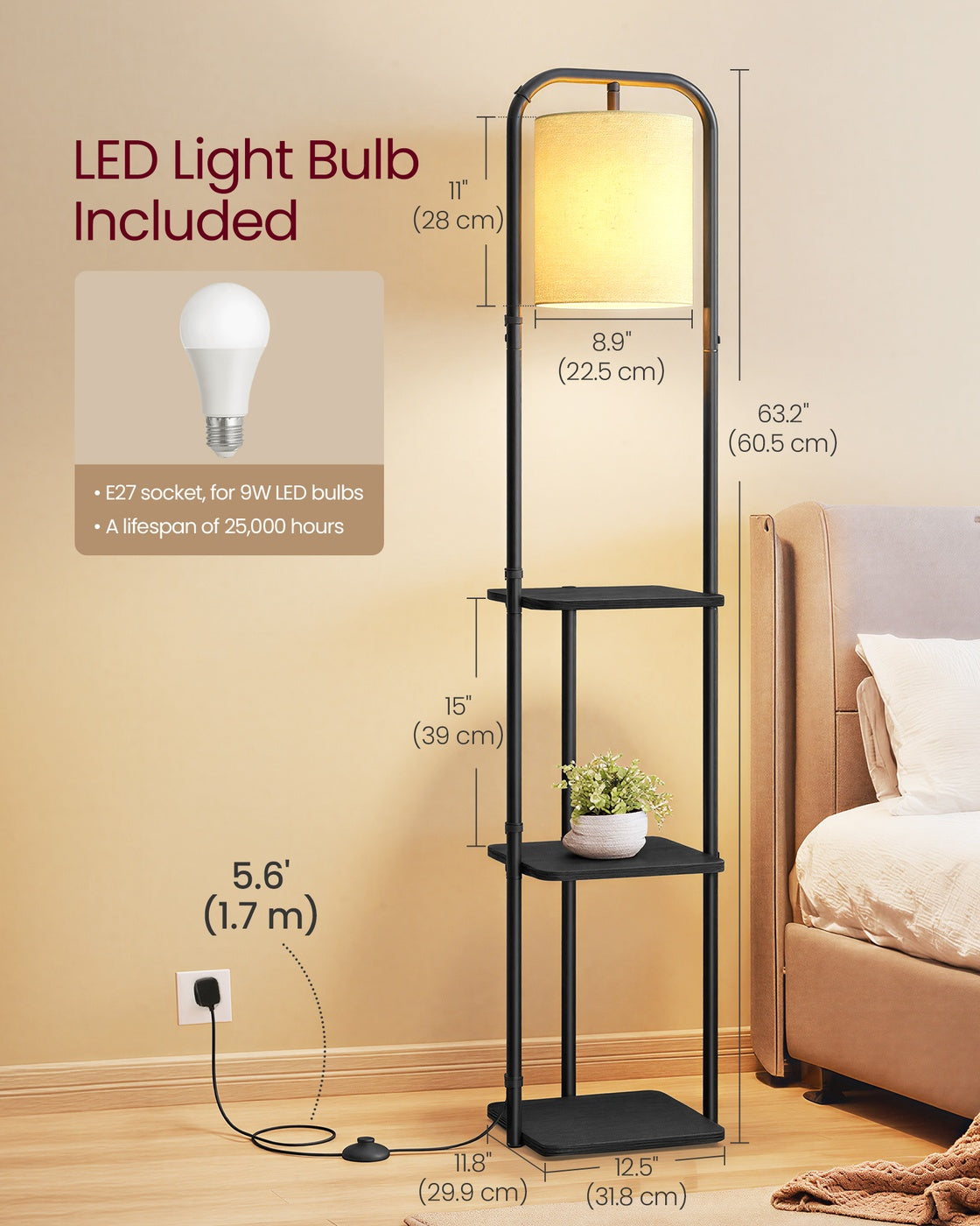 Floor Lamp with 3 Shelves - 9L - Particleboard - LED Bulb
