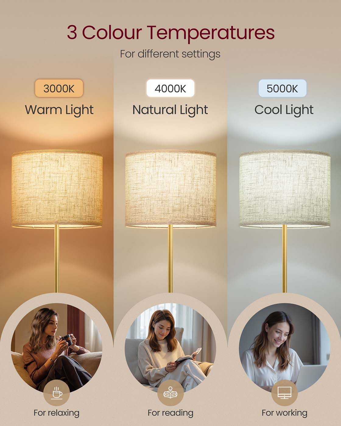 Modern Floor Lamp - Fabric - Gold and Black - Adjustable Height with Foot Switch