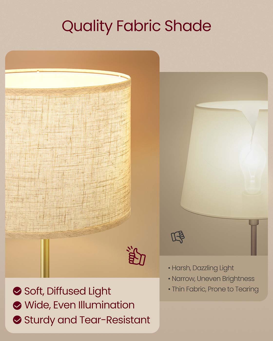 Modern Floor Lamp - Fabric - Gold and Black - Adjustable Height with Foot Switch