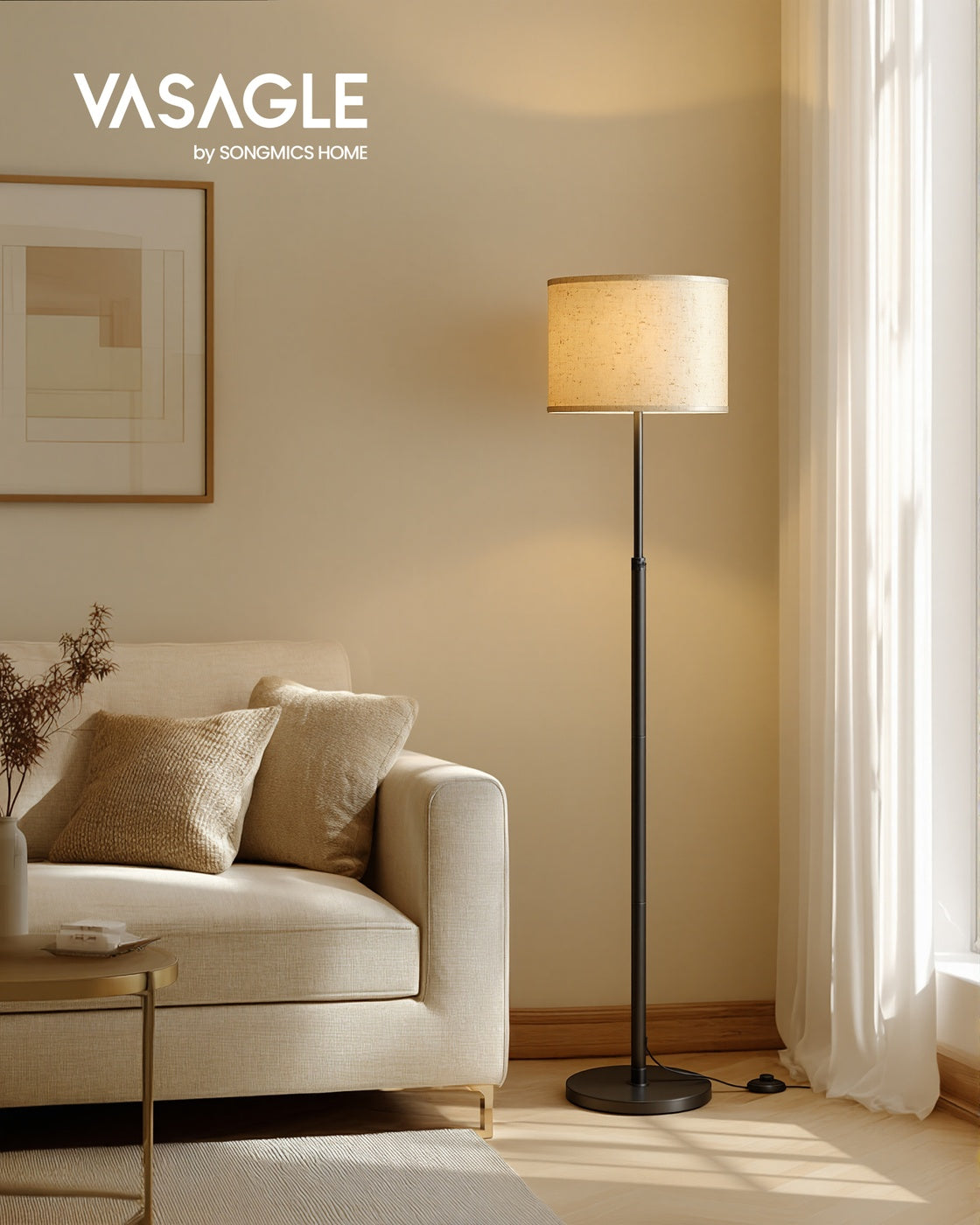 Floor Lamp for Living Room - Steel and Cement - Ink Black