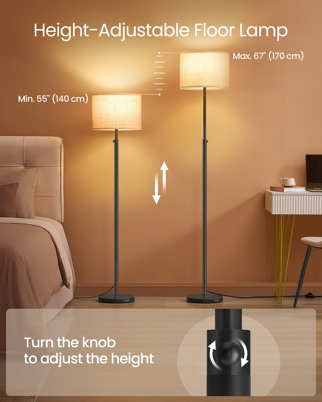 Floor Lamp for Living Room - Steel and Cement - Ink Black