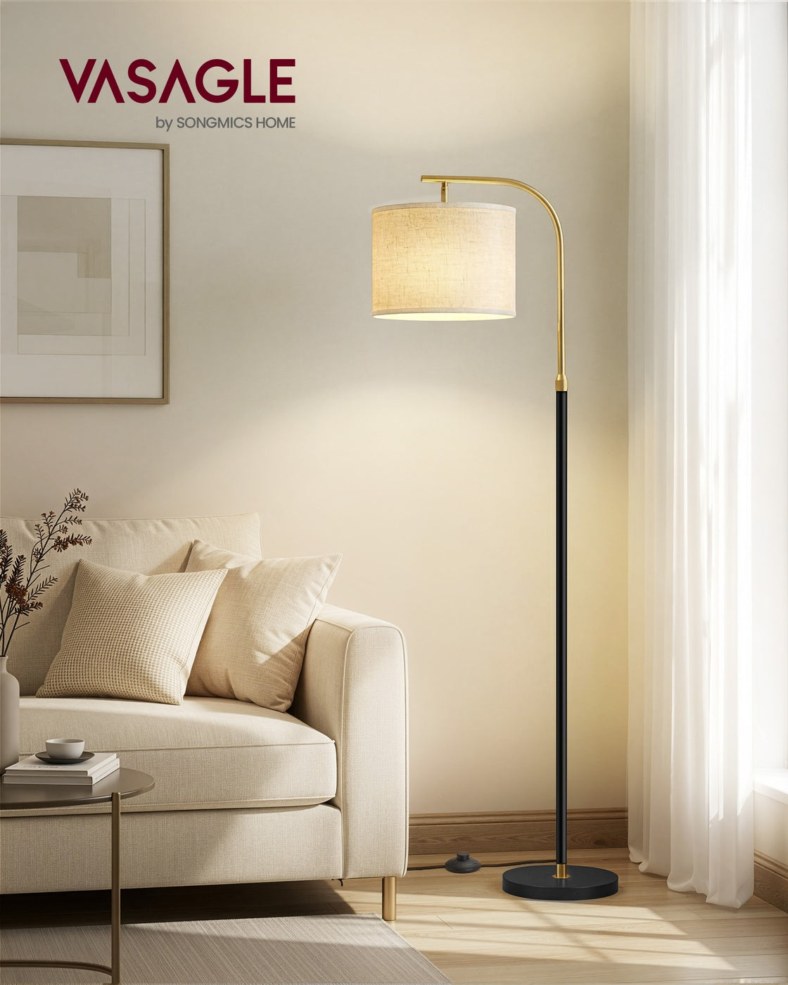 Modern Arc Standing Lamp - Steel and Cement - Ink Black