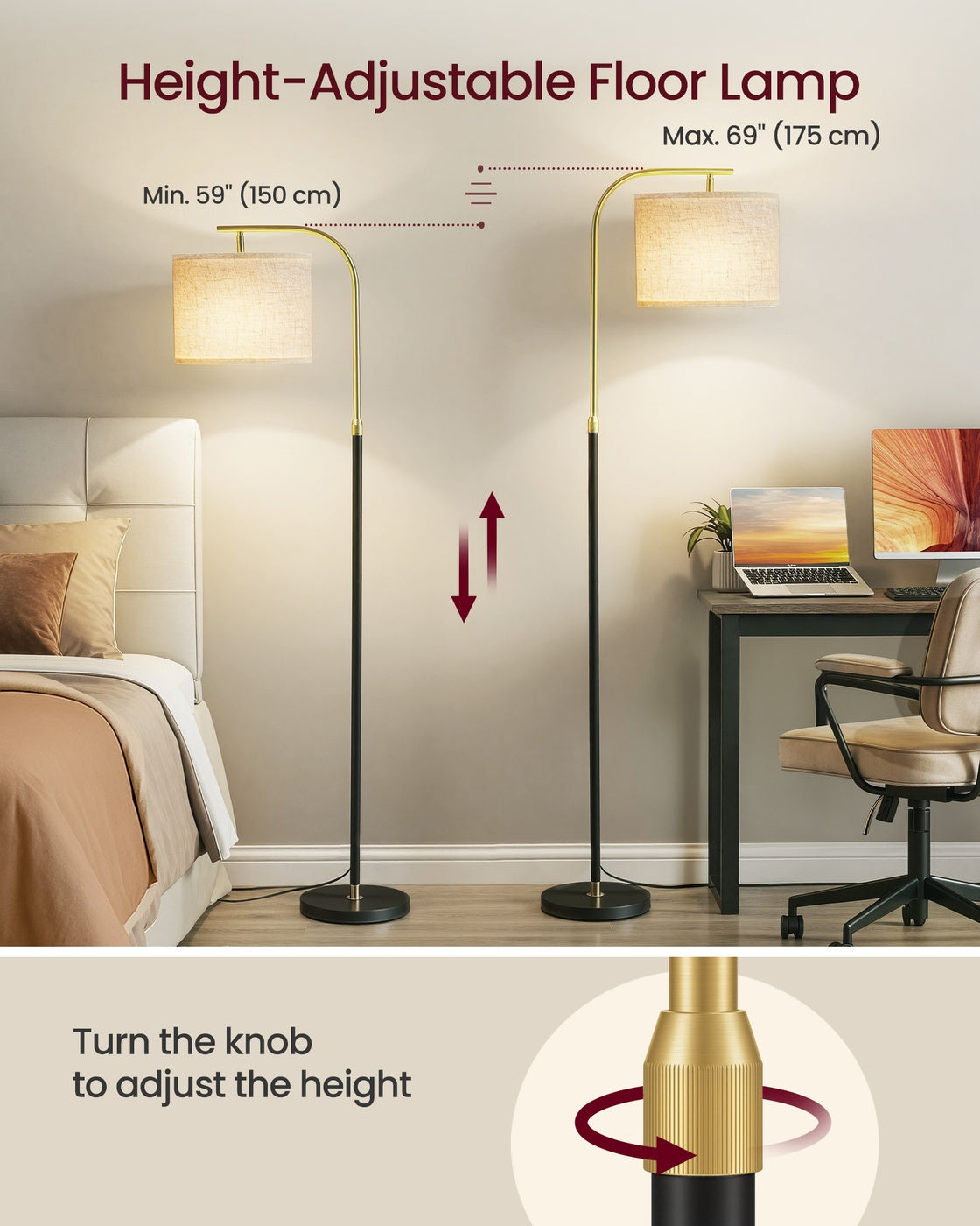 Modern Arc Standing Lamp - Steel and Cement - Ink Black