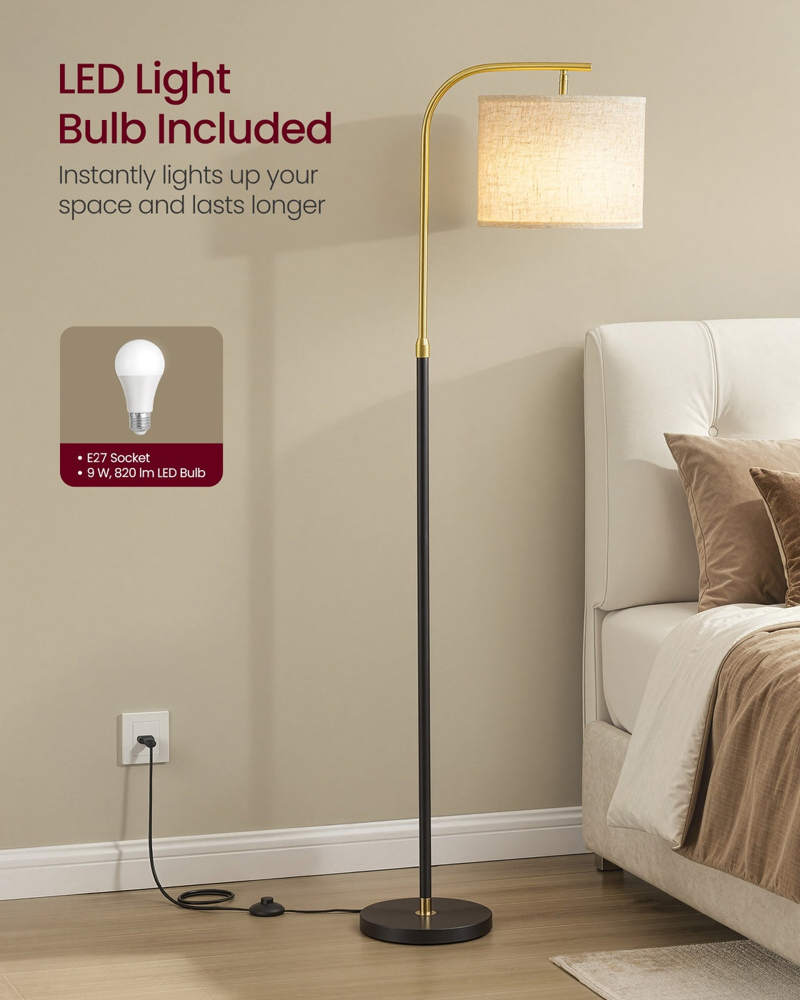 Modern Arc Standing Lamp - Steel and Cement - Ink Black
