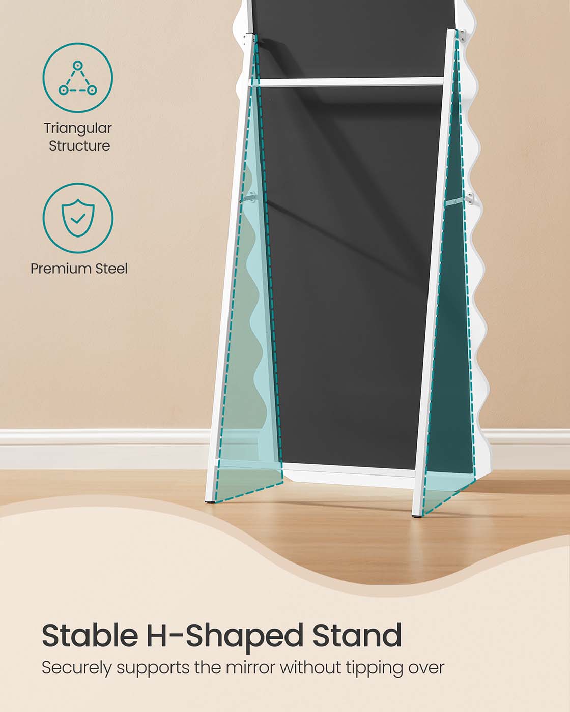 Full Length Mirror - MDF - Cloud White - Irregular Wavy Design with Stand