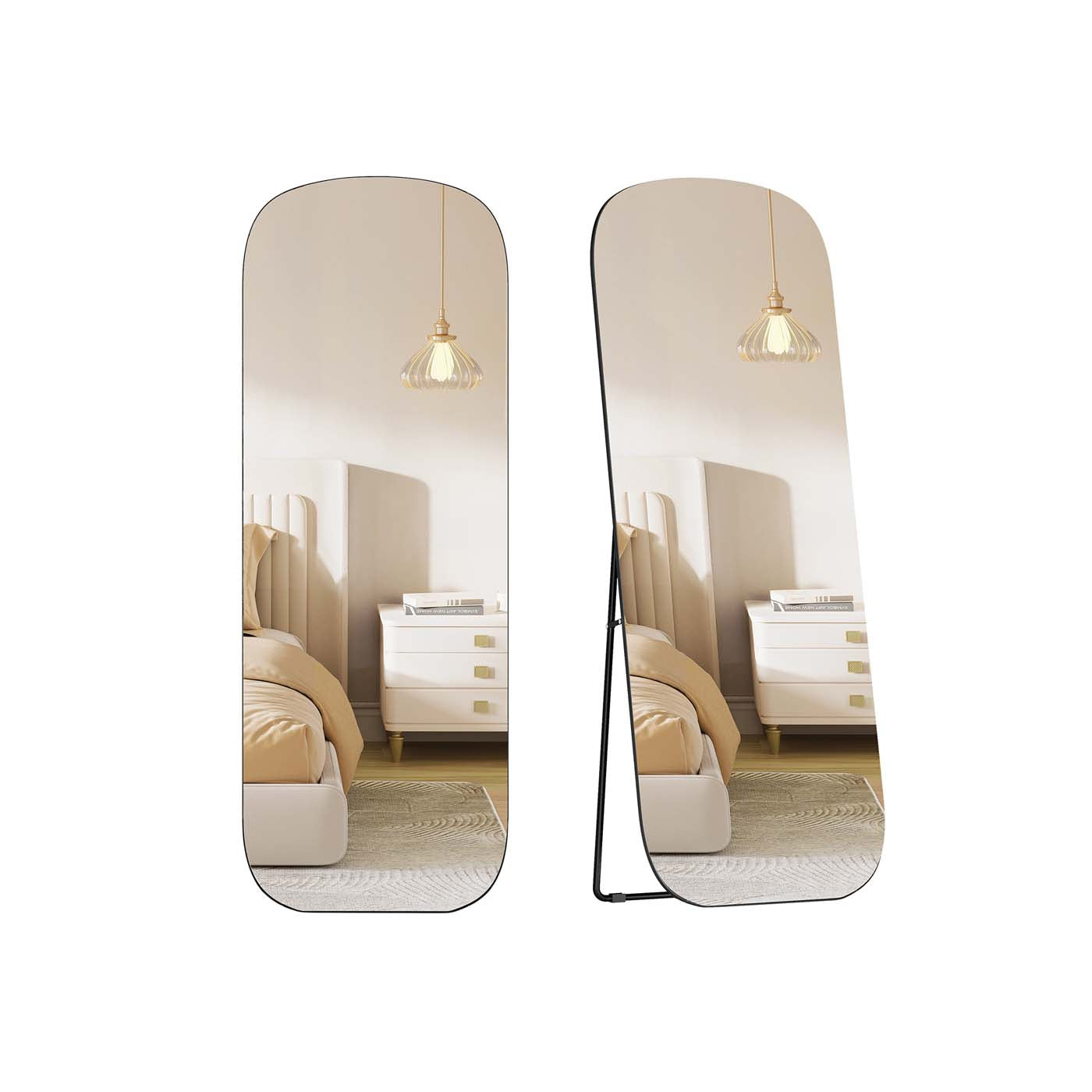 Full Length Standing Mirror - Aluminium Alloy - Ink Black - Rounded Corners