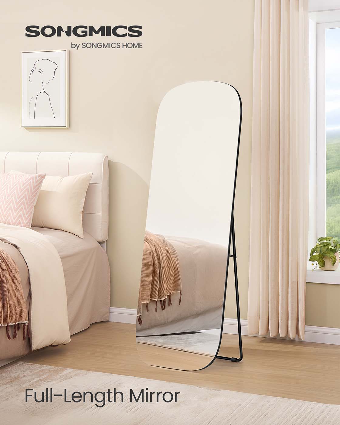 Full Length Standing Mirror - Aluminium Alloy - Ink Black - Rounded Corners