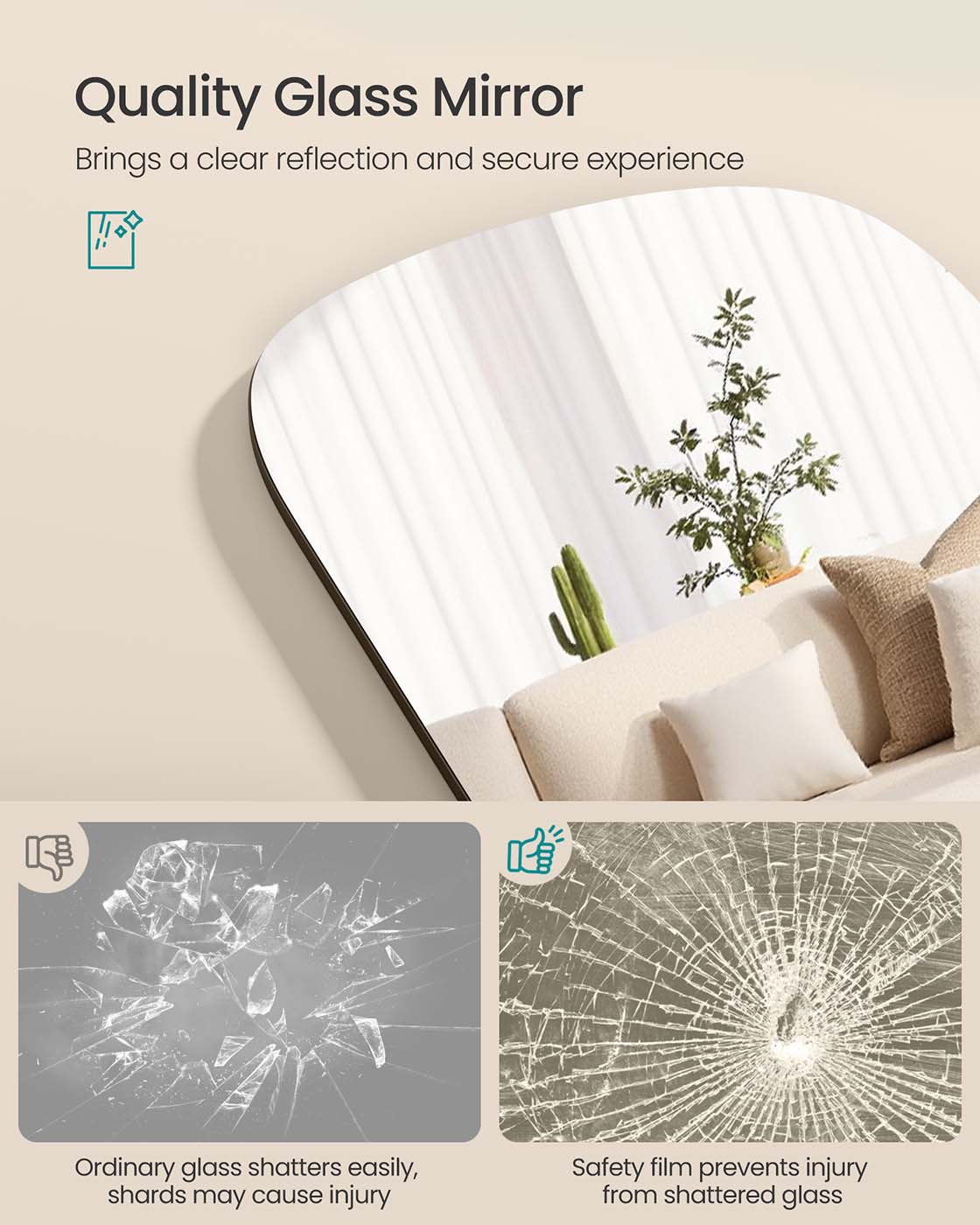 Full Length Standing Mirror - Aluminium Alloy - Ink Black - Rounded Corners