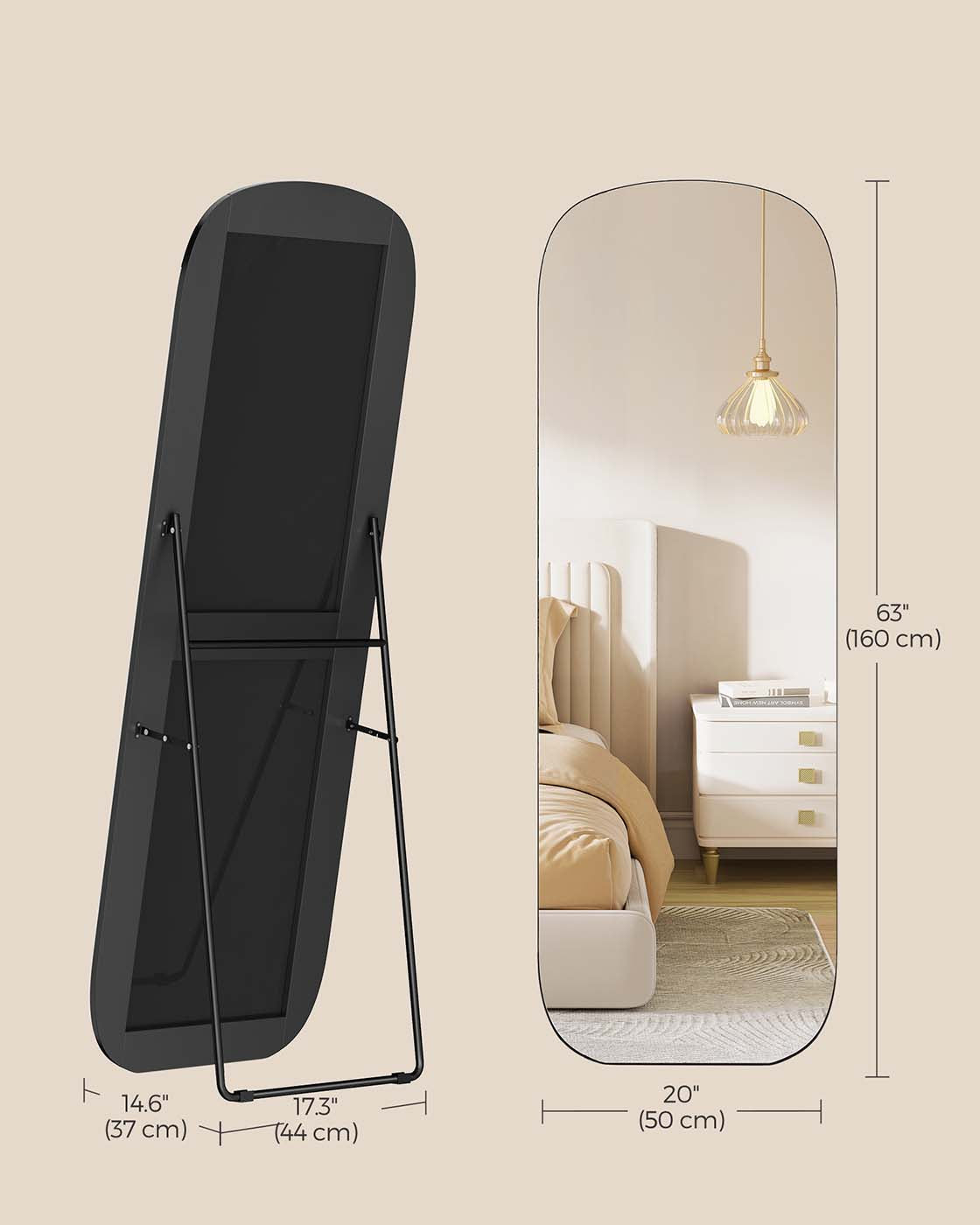 Full Length Standing Mirror - Aluminium Alloy - Ink Black - Rounded Corners