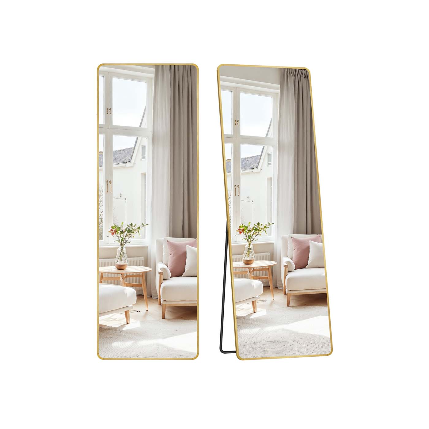 Full Length Mirror - Aluminium Alloy - Pale Gold - Rectangle with Stand 160 x 50 cm