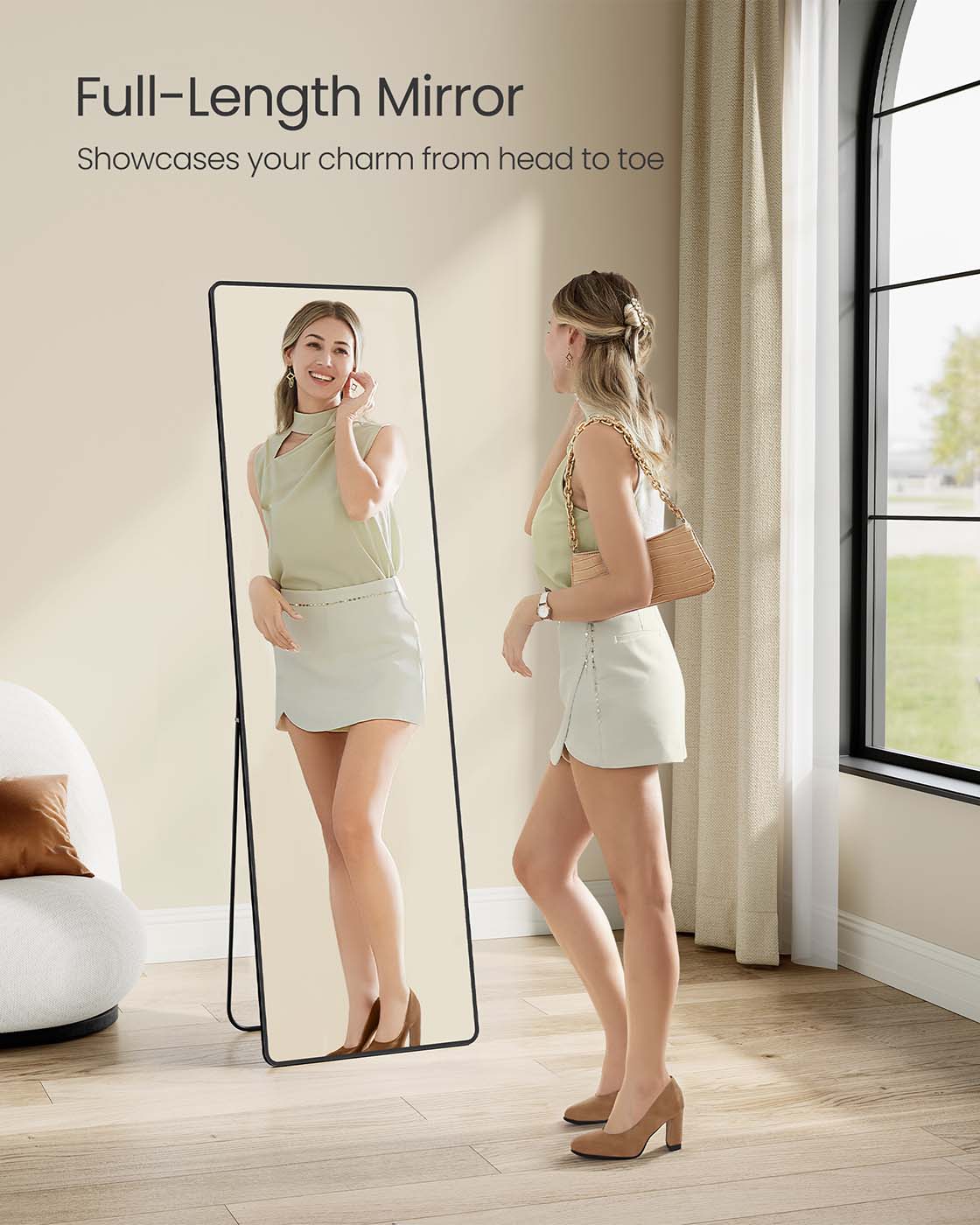 Full Length Mirror - Aluminium Alloy - Ink Black - Stand Accessory