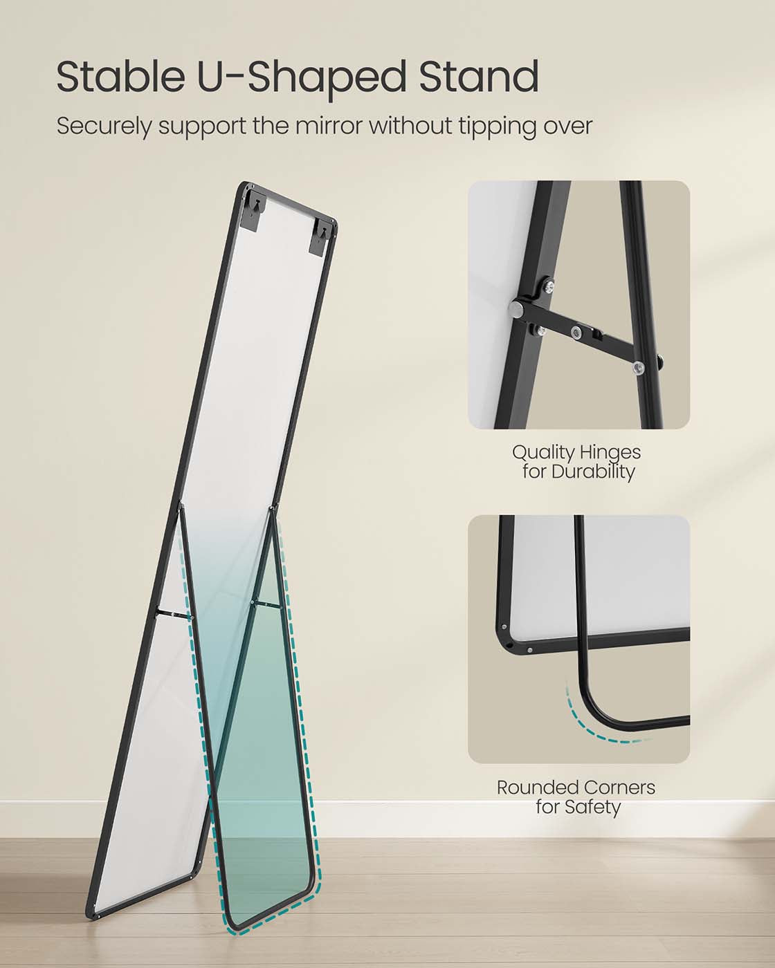 Full Length Mirror - Aluminium Alloy - Ink Black - Stand Accessory