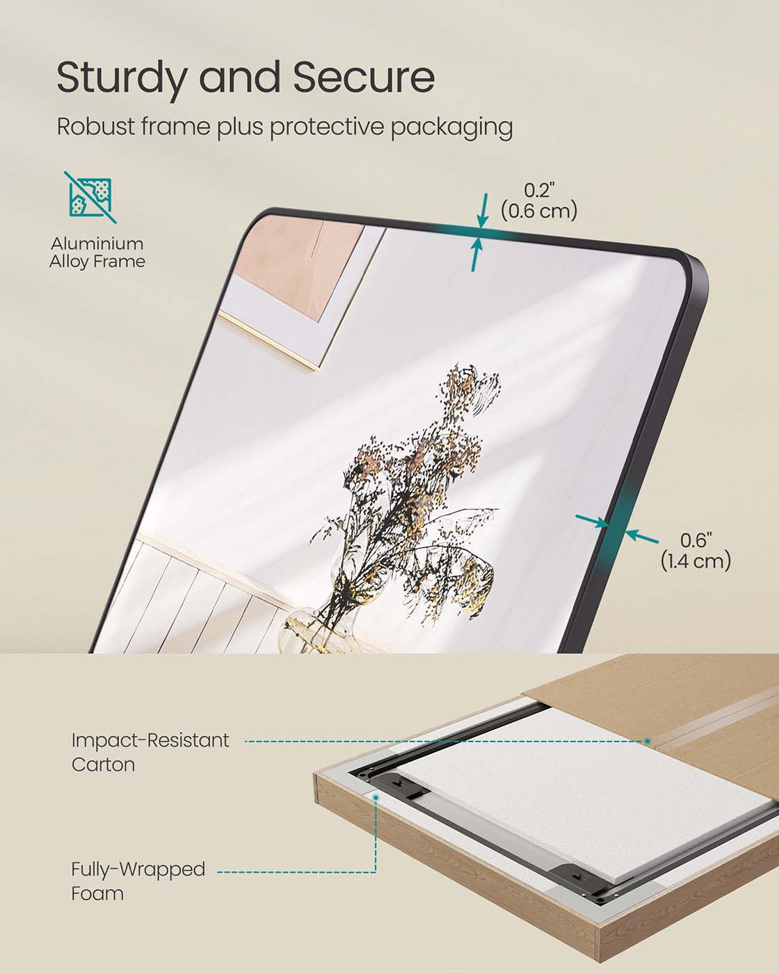 Full Length Mirror - Aluminium Alloy - Ink Black - Stand Accessory