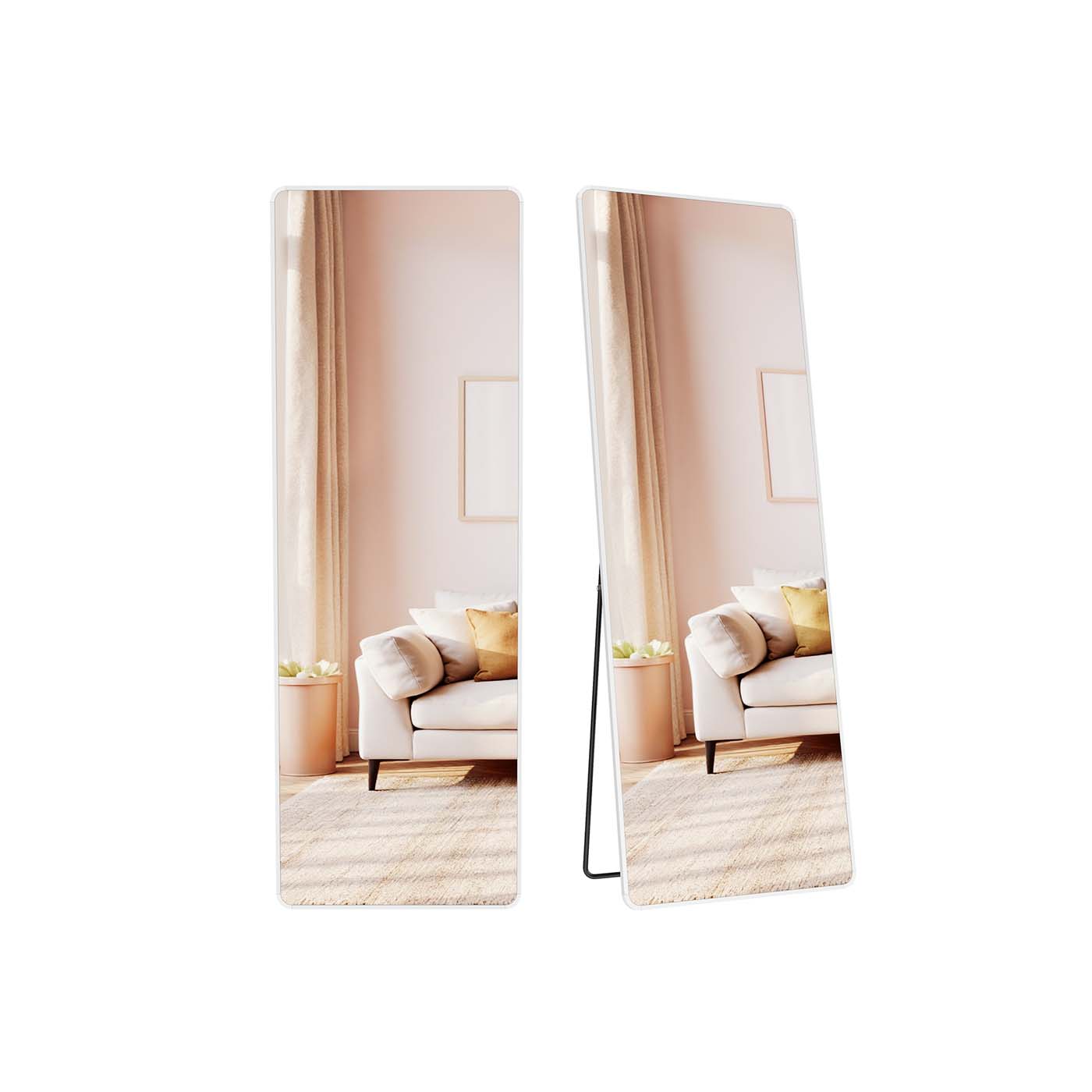 Full Length Mirror - Aluminium Alloy Frame - Matte White - Rectangular with Stand